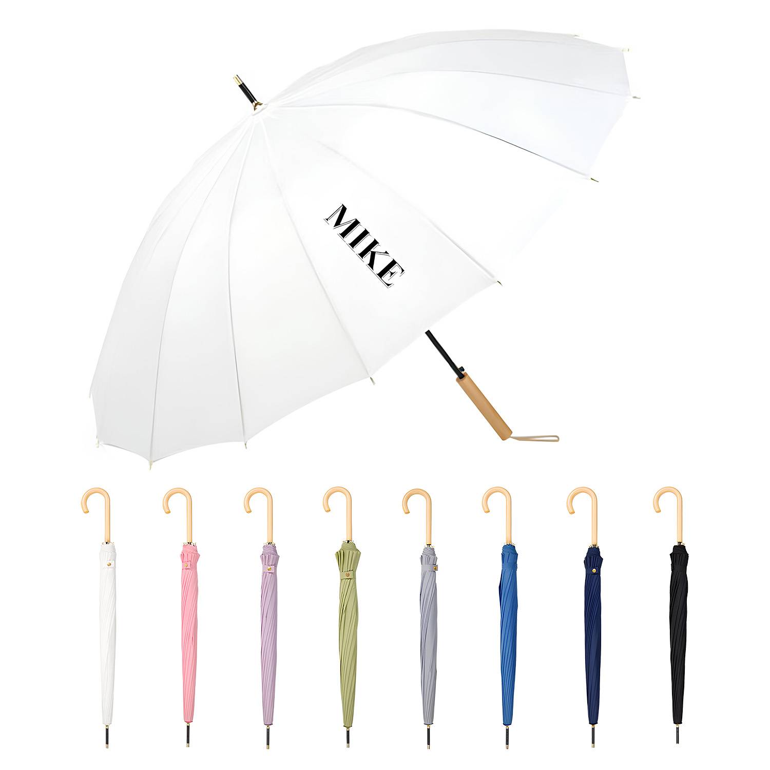Umbrella with Straight Wooden Handle