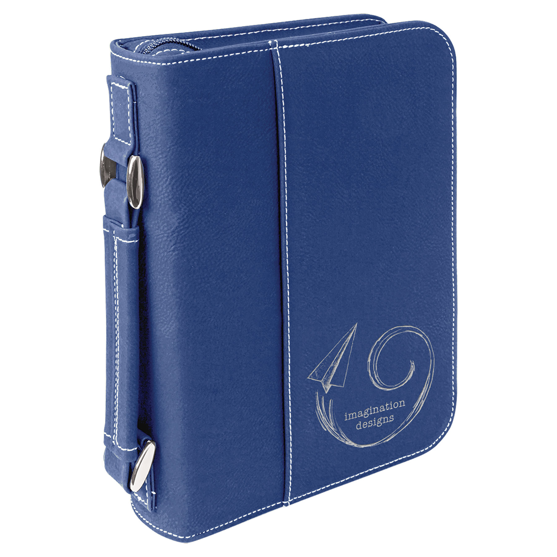 6 3/4" x 9 1/4" Blue/Silver Leatherette Book/Bible Cover with Handle & Zipper 2