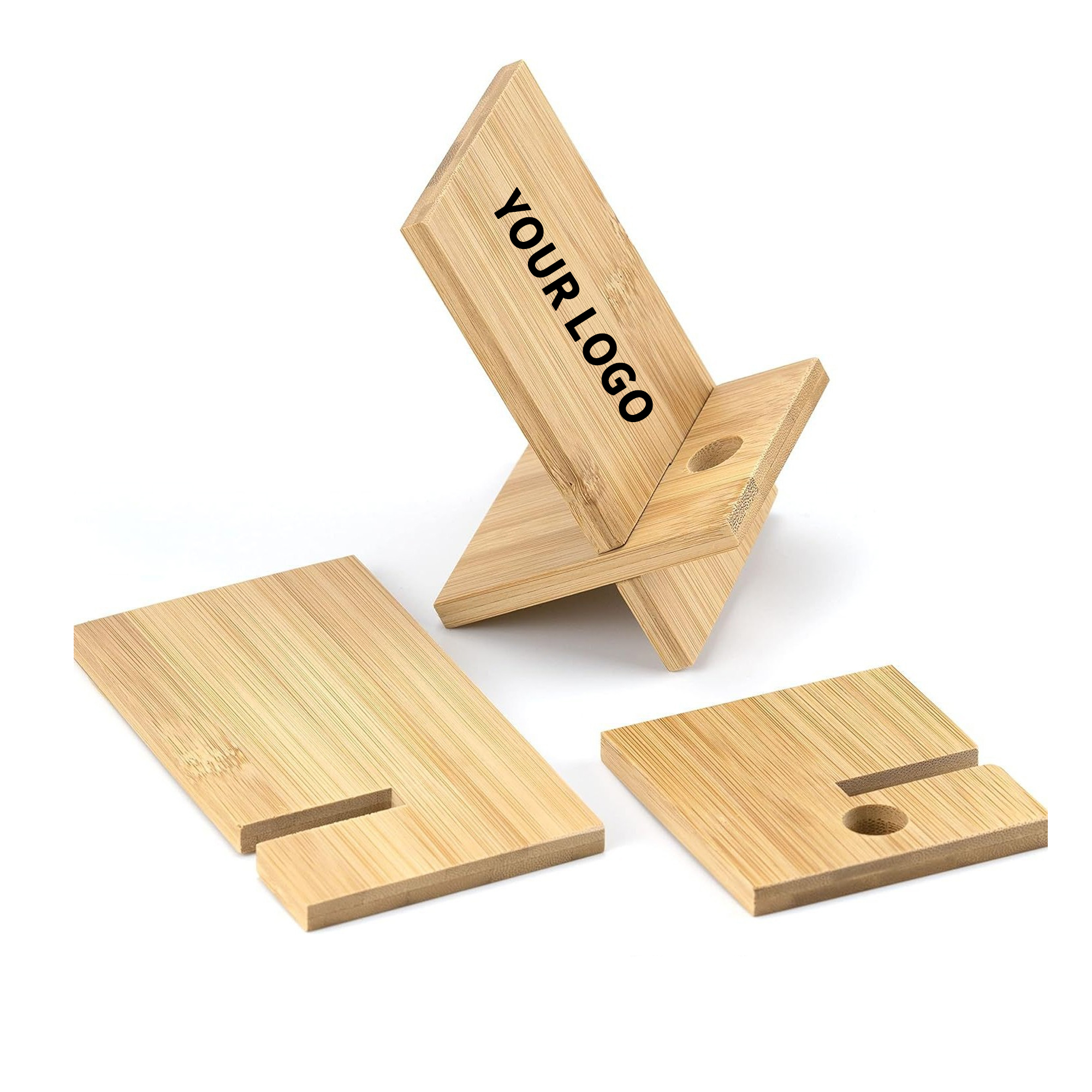 Detachable Wood Phone Stand With Cable Slot 5.4" x 3.2" 2
