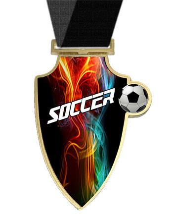 Medallion: 3" Shield Soccer Flame Design 2