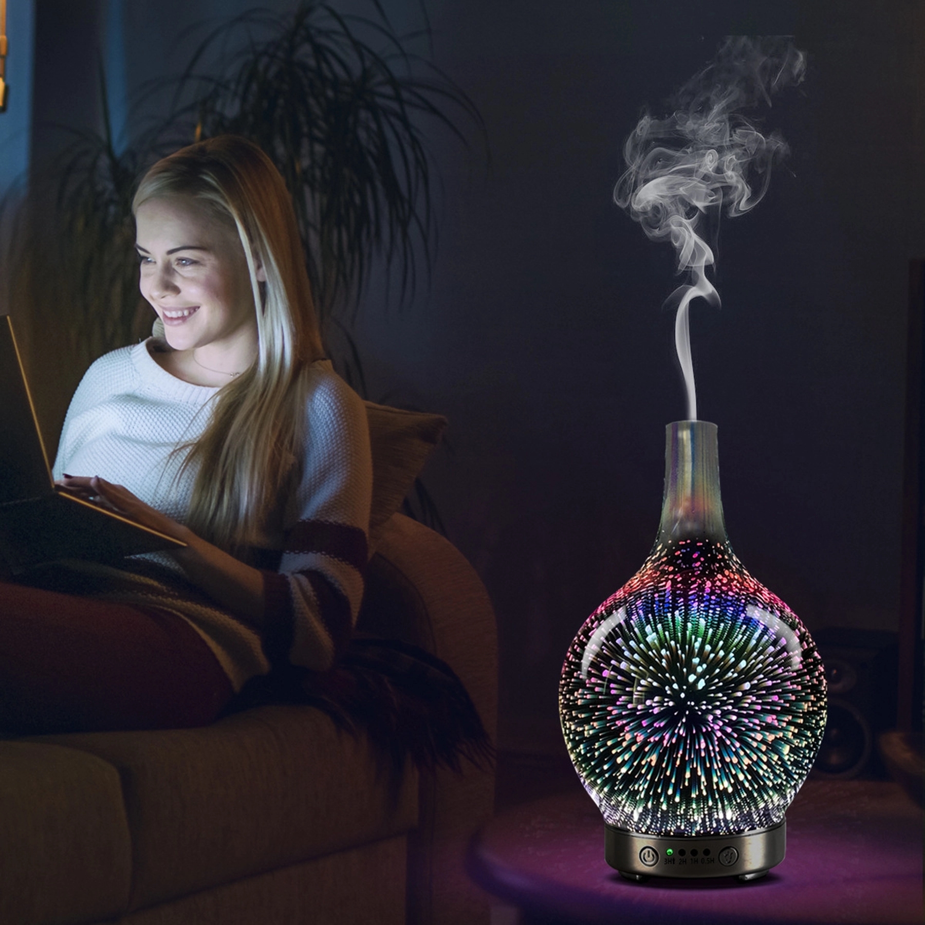 3D Firework Glass Vase Shape Oil Diffuser Air Humidifier 8