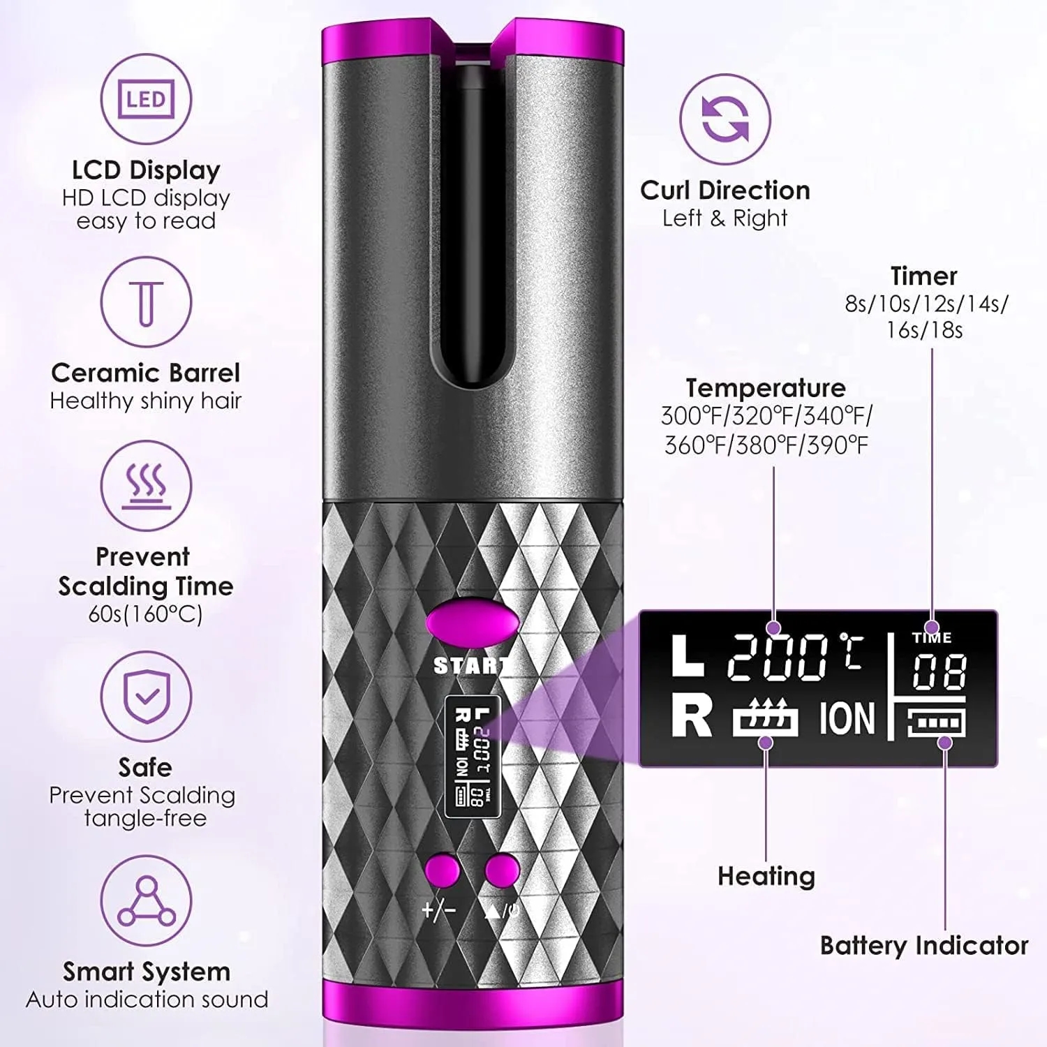 Auto Rotating Ceramic Hair Curler Set 4