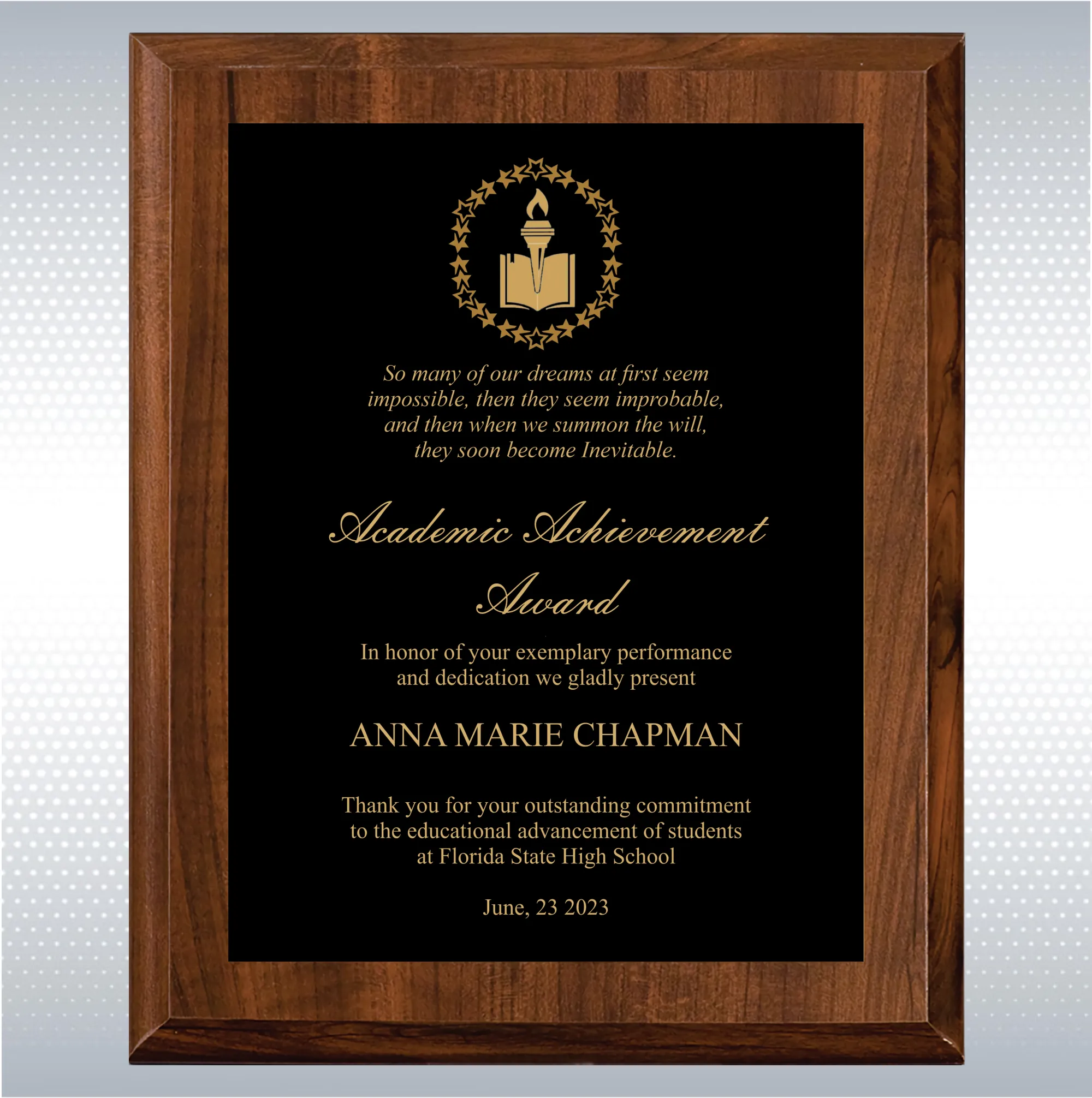 Cherry Finish Academic Achievement Plaque Gift Award 9