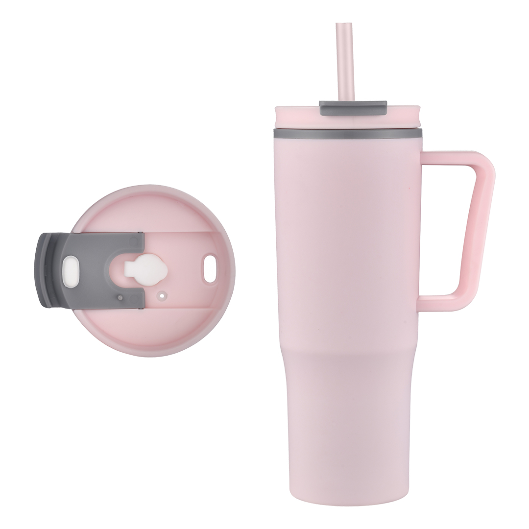 EcoSip 30oz Double Wall Plastic Travel Tumbler with Handle & Straw 4