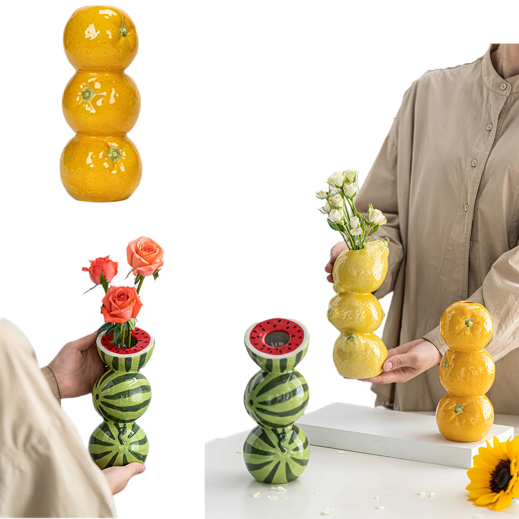 Trendy Fruit-Shaped Ceramic Vase Set Minimalist Home Decor 4