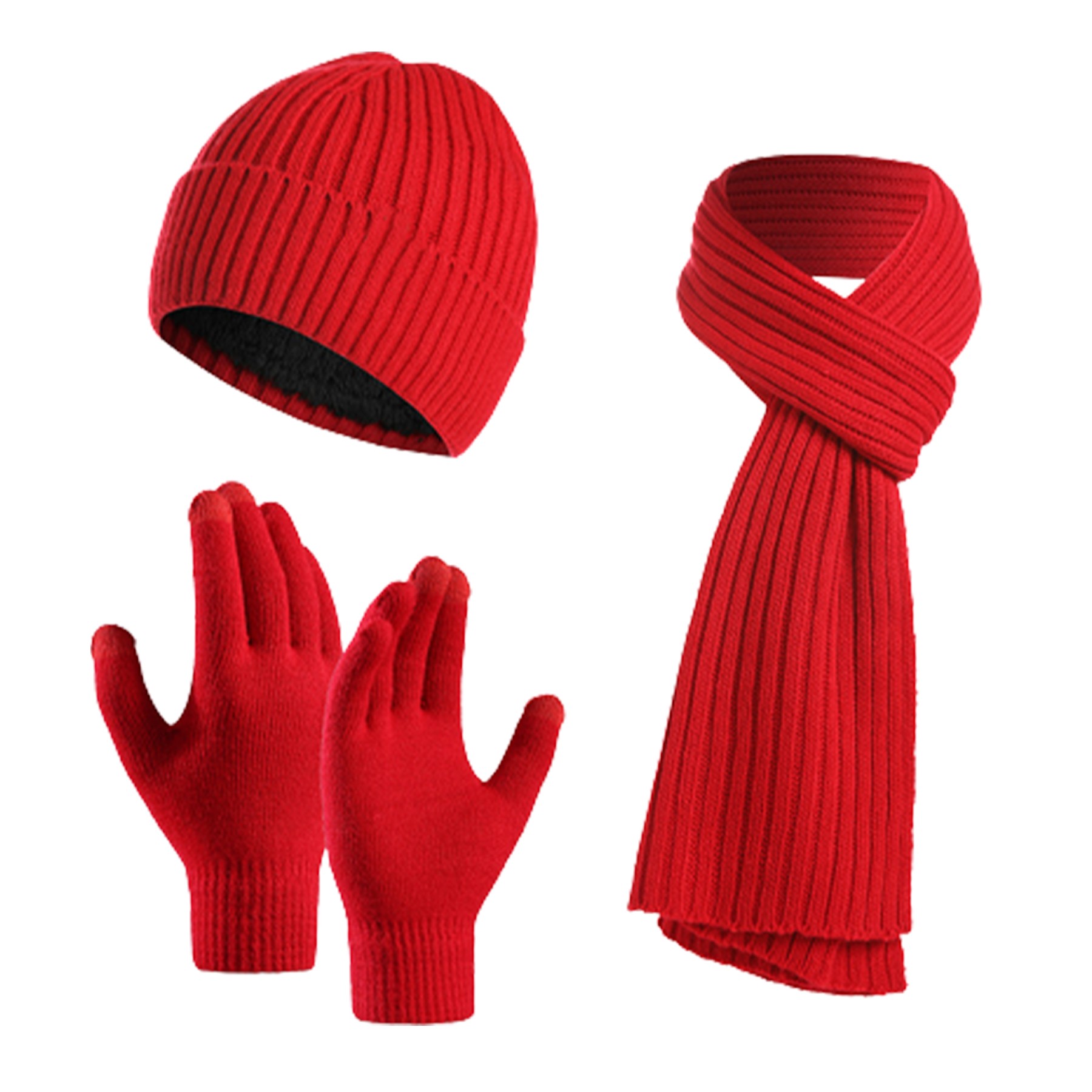 Acrylic Knit Cap Scarf Gloves Set 3