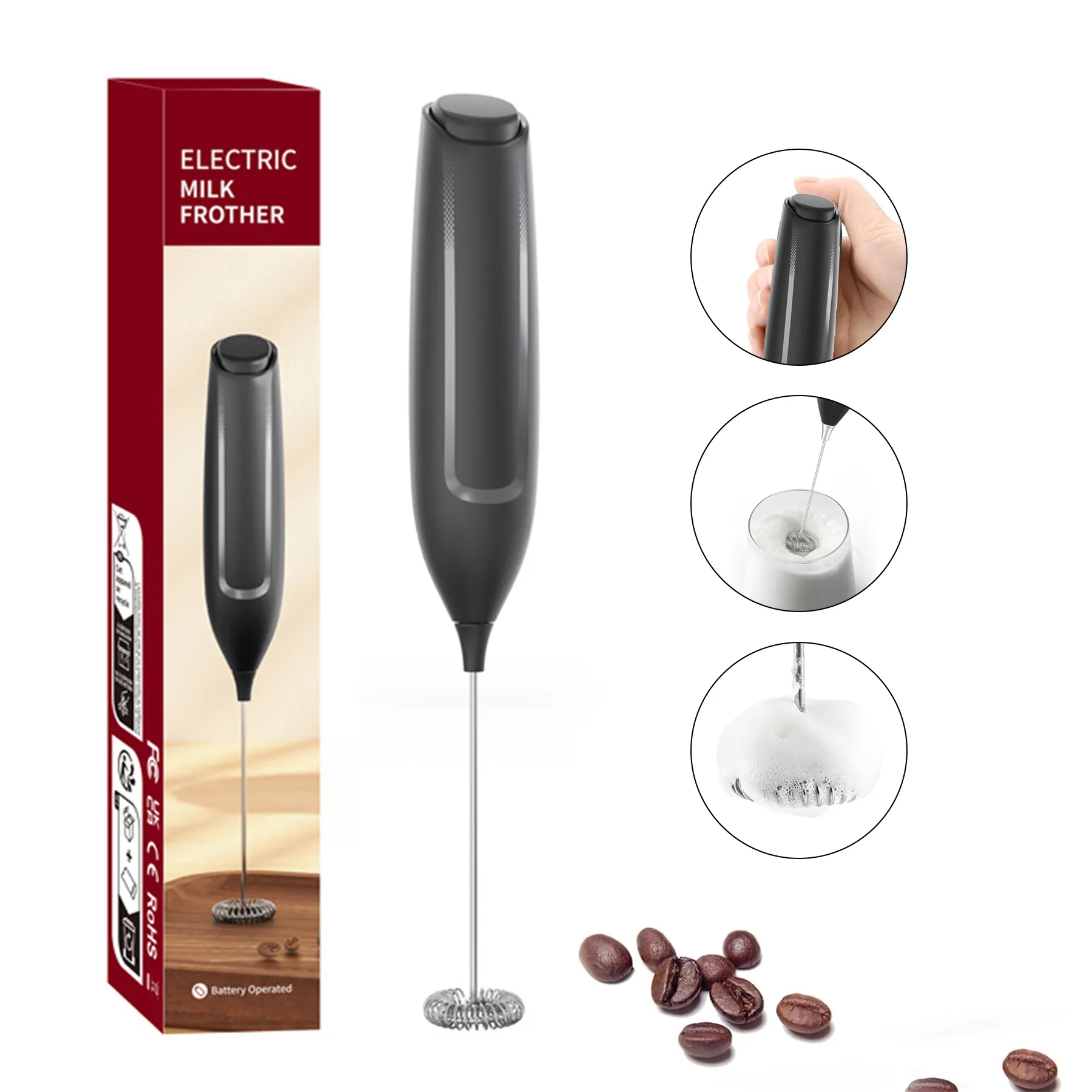 Stainless steel Handheld Electric Milk Frother 3