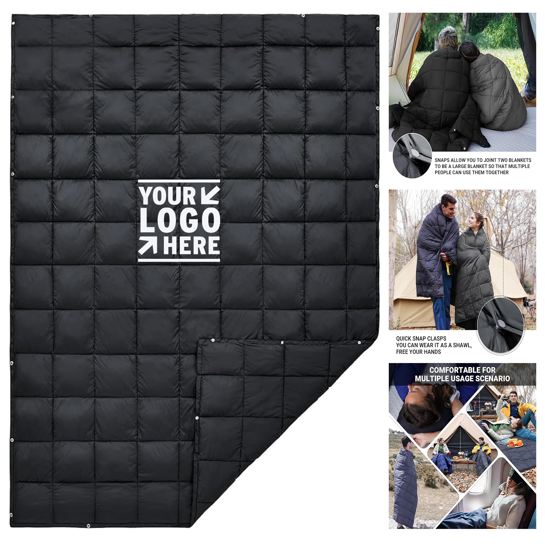 Lightweight Multifunctional Warm Puffy Outdoor Camping Blanket With Snap Button 2