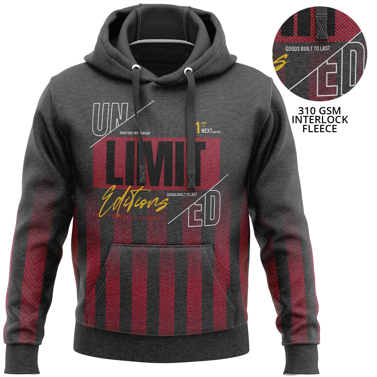 Unisex 310 GSM Interlock Fleece Sublimation Pullover Hoodies w/ Kangaroo Pockets 3