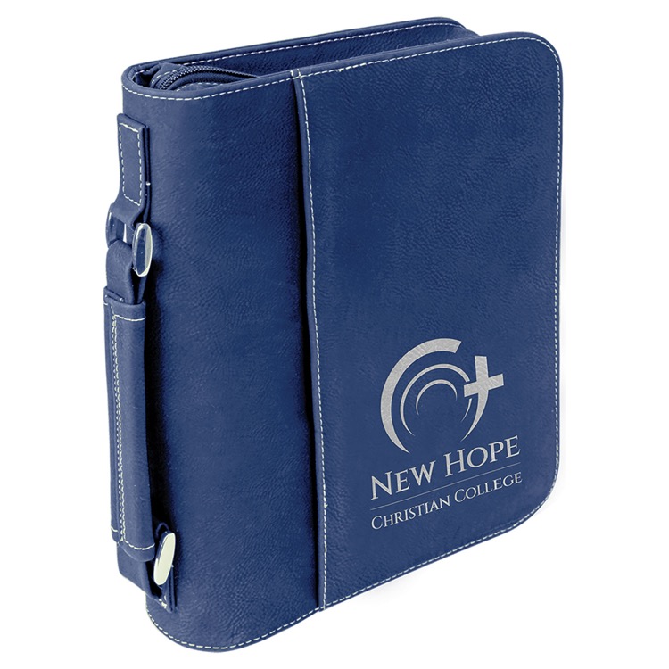 7 1/2" x 10 3/4" Blue/Silver Leatherette Book/Bible Cover with Handle & Zipper 2