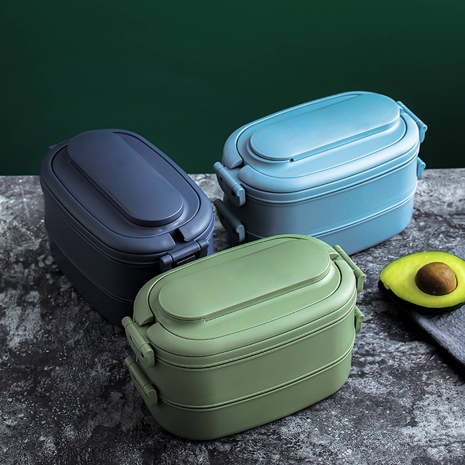 Food Grade PP Lunch Box 2-Layer w/ Cutlery & Microwaveable 5