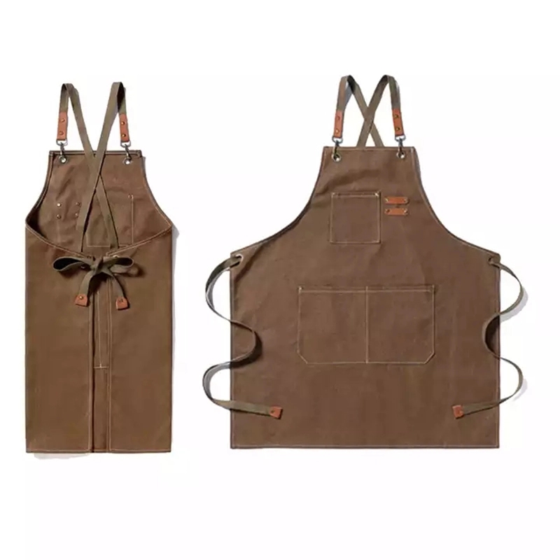 Black Leather Duck Canvas Cotton Kitchen Apron For Waiter 7