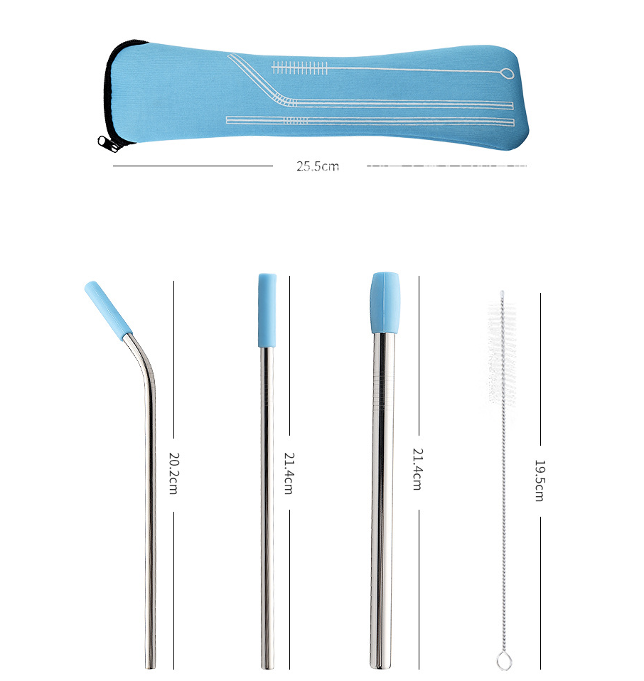 Reusable Metal Straws With Silicone Tips and Brush and Carry Bag 2