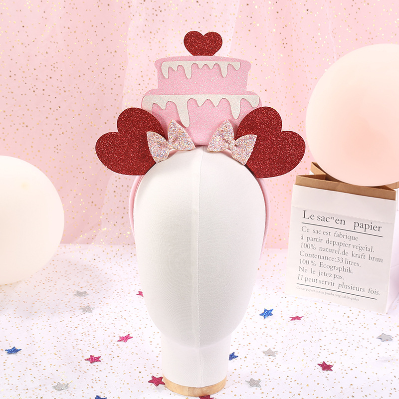 Wholesale Birthday Party Supplies Cute Happy Birthday Cake Headband With Red Heart 3