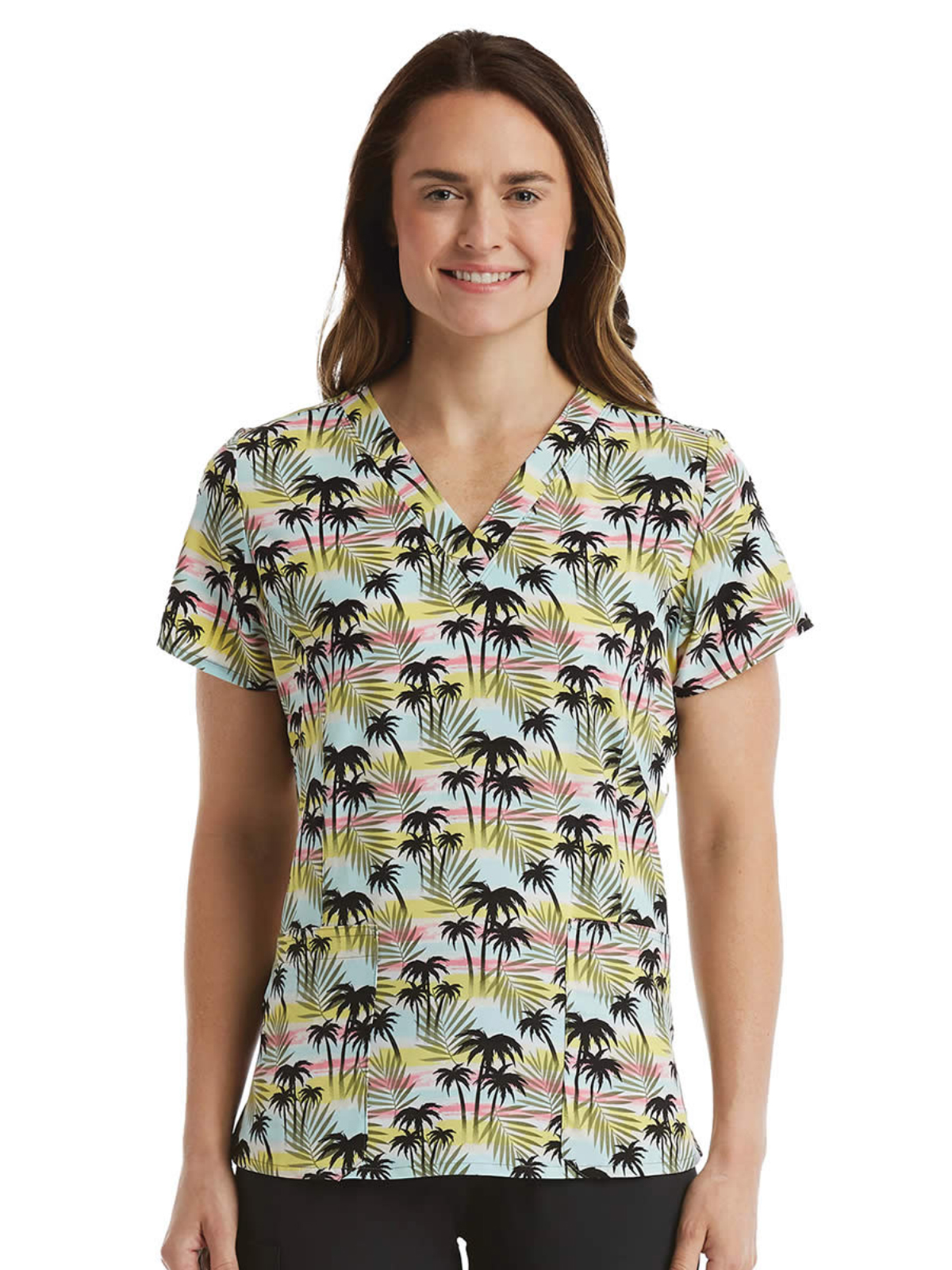 ScrubJoy - ScrubJoy Originals - Women's Two-Pocket V-Neck Print Top