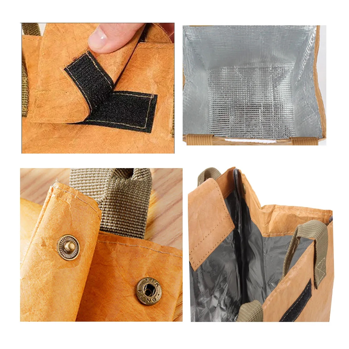 4 Pack Reusable Washable Kraft Paper Insulated Lunch Bag 4