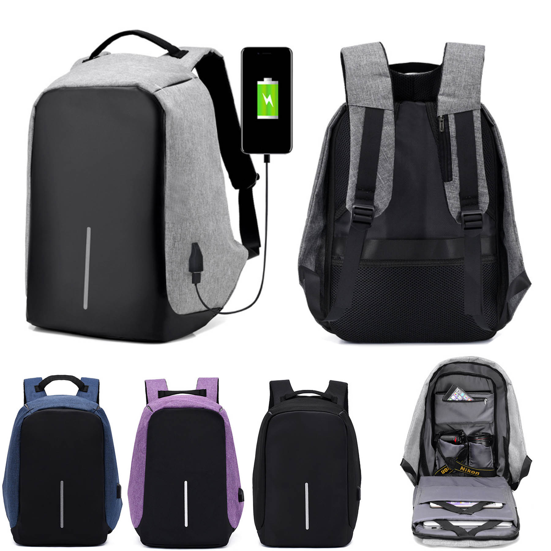 Anti-Theft Backpack USB Type 1