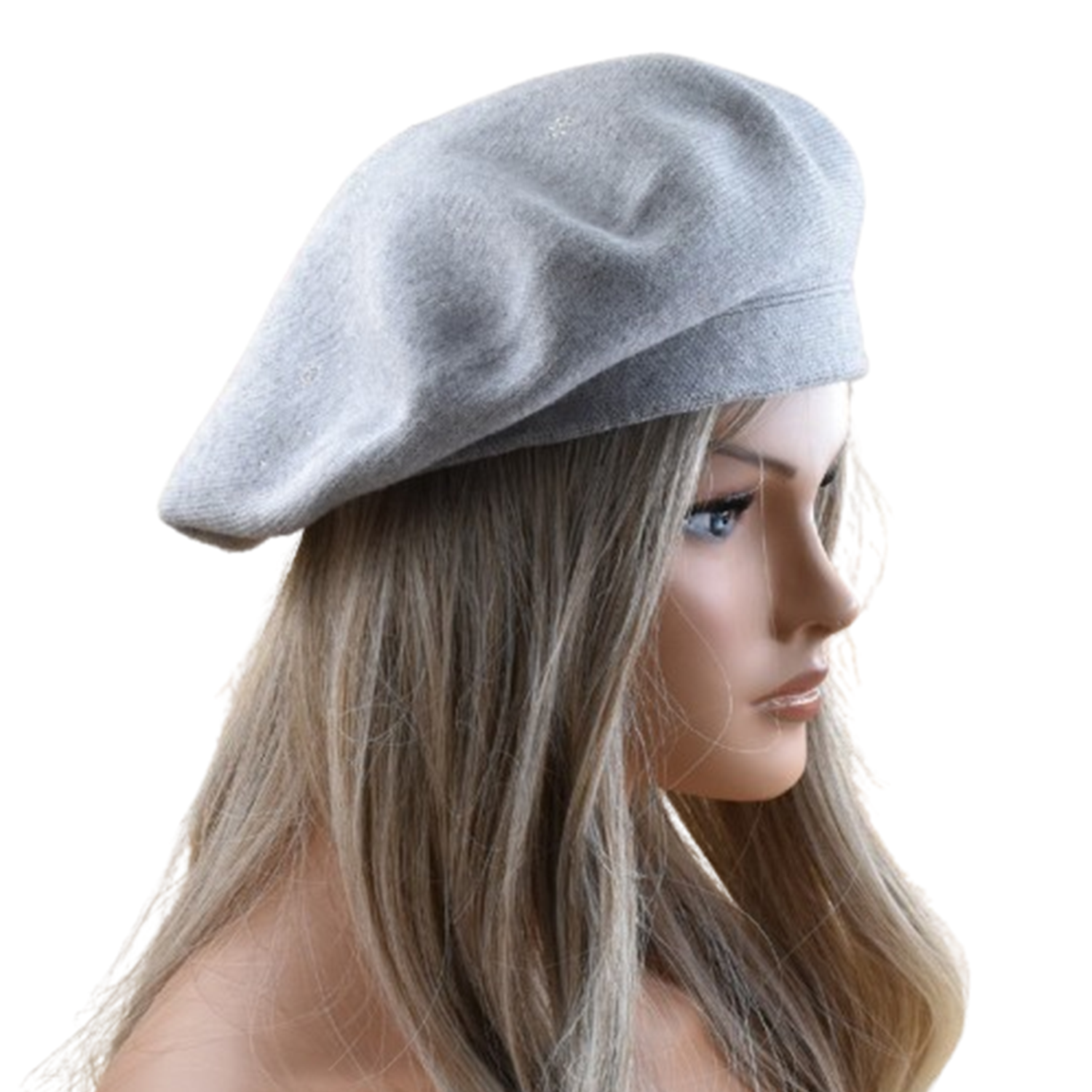 Round Crown Wool Beret Hat w/ Rhinestone Detailing 2