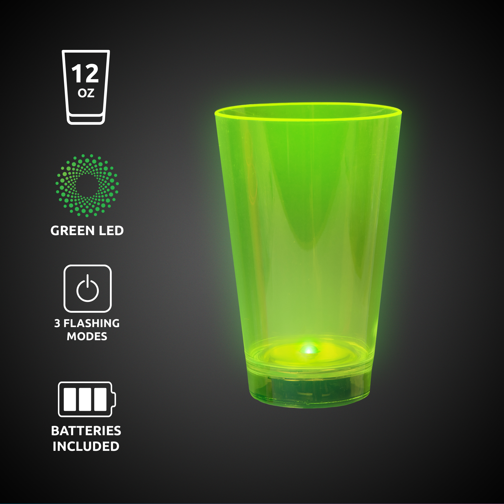 Green 12oz. Neon Plastic LED Tumbler(Laser Engraved) 7