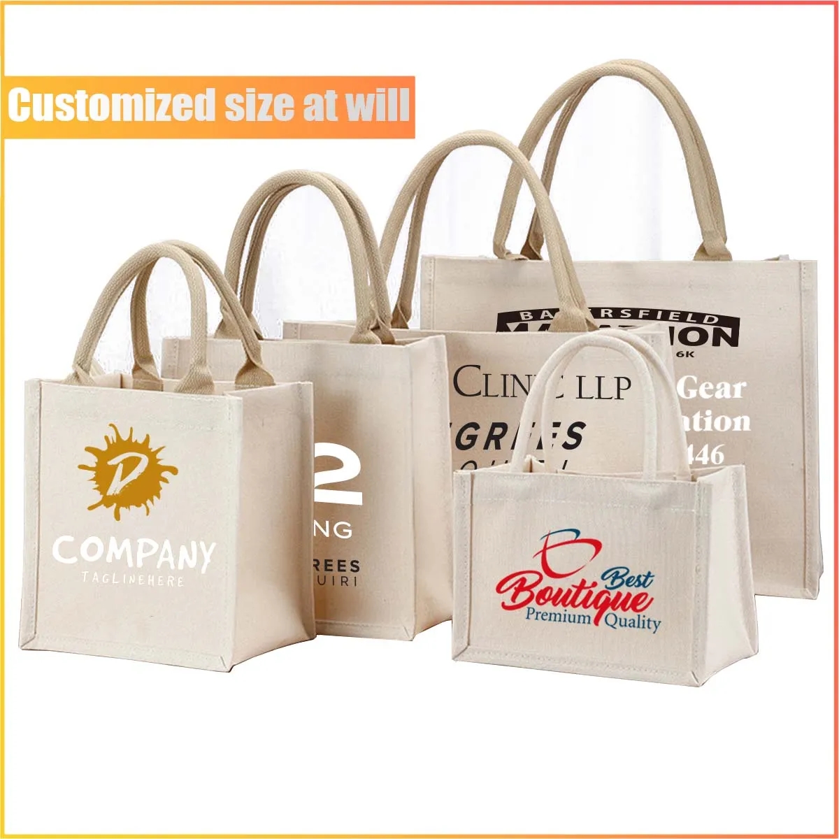 Customizable Size Full Color Imprint Canvas Tote Bags, custom tote bag with logo imprint 4