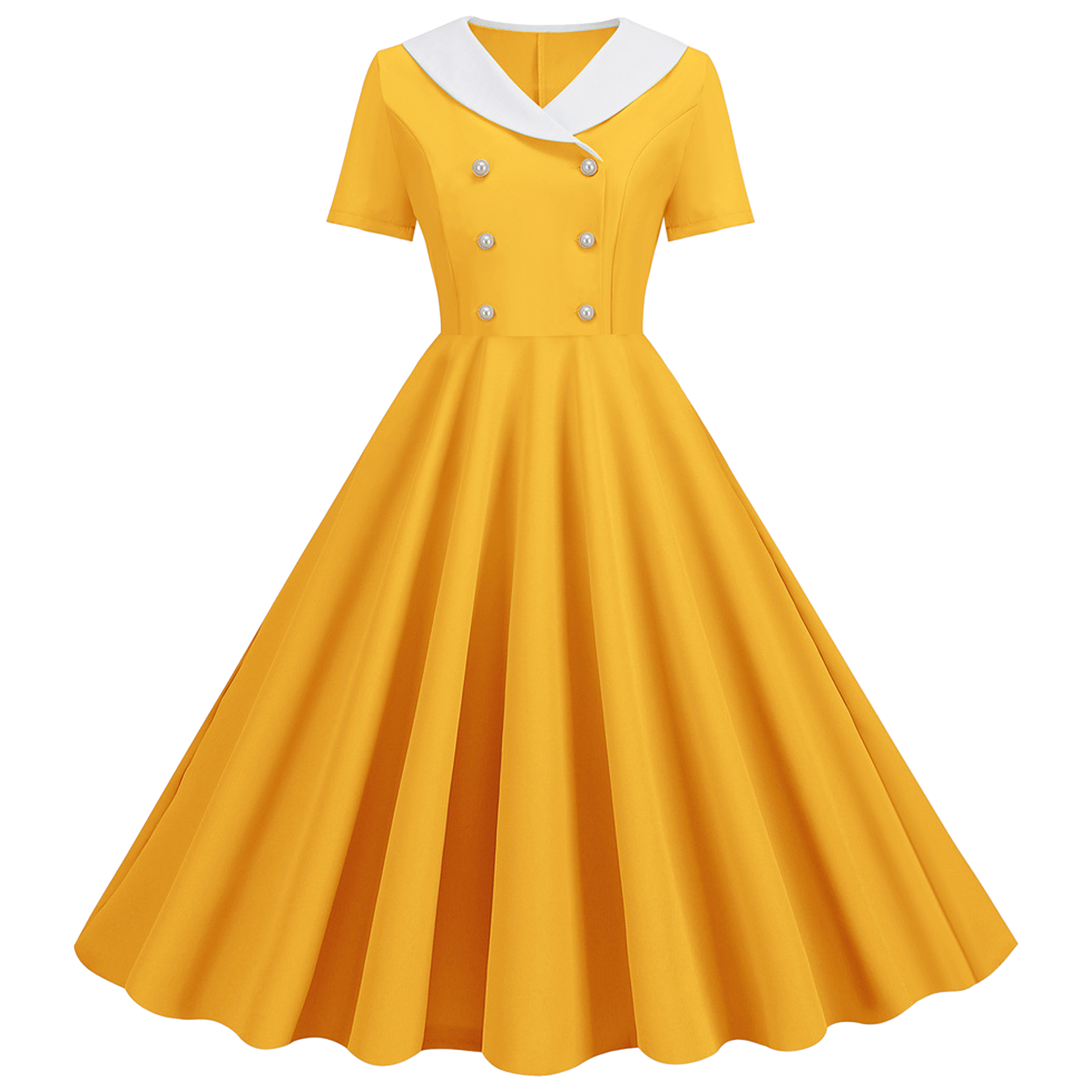 Polyester Fashionable V-Neck Double Breasted Dress 3