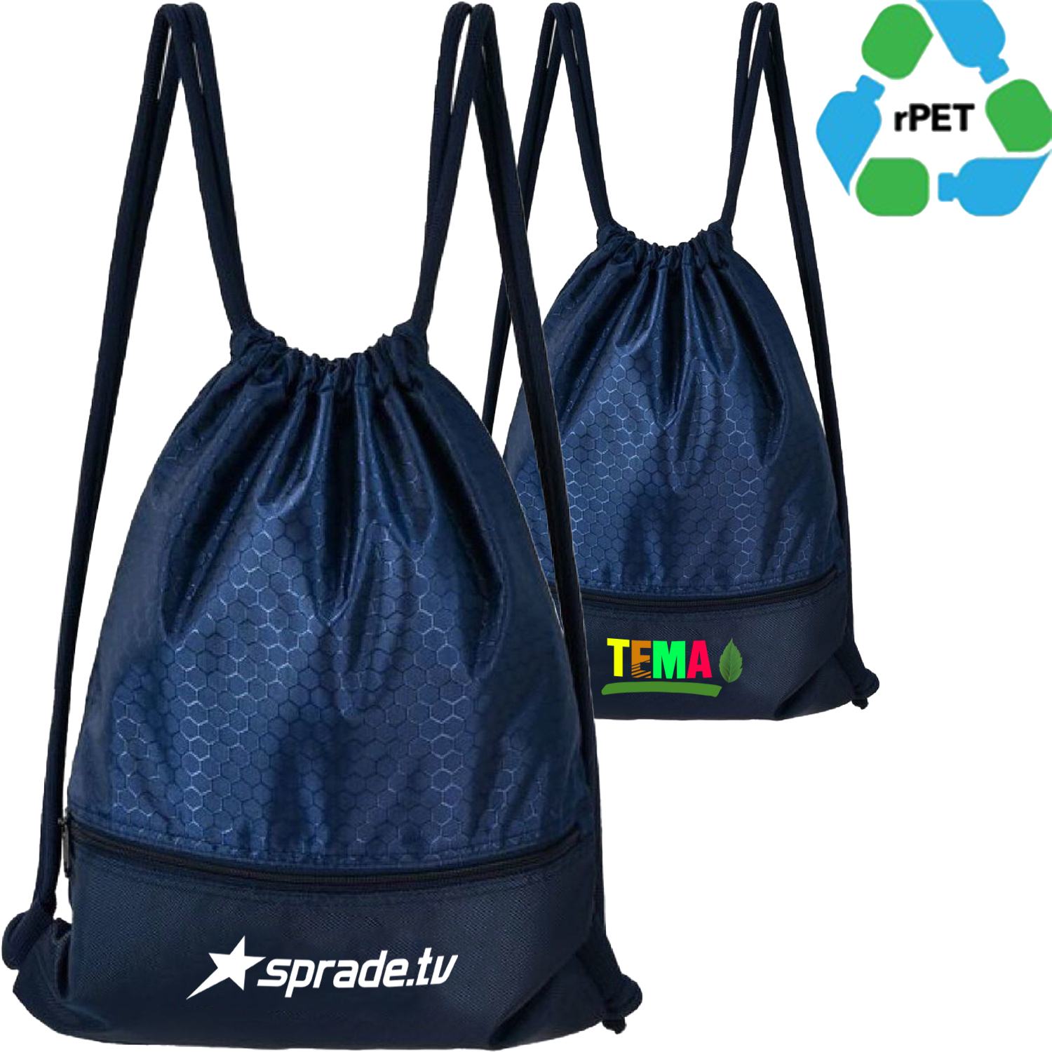 Bottom Zipper 15"x18" rPET Recycled 210D Polyester Football Shape Large Drawstring Backpack 2