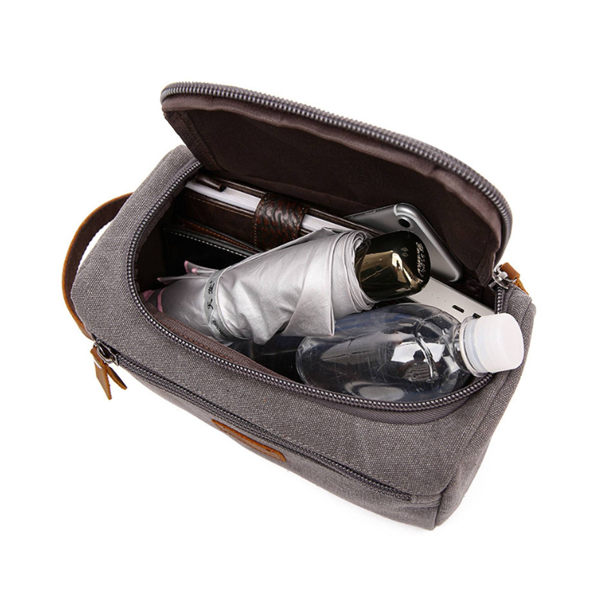 Canvas Leather Cosmetic Makeup Travel Toiletry Bag 5