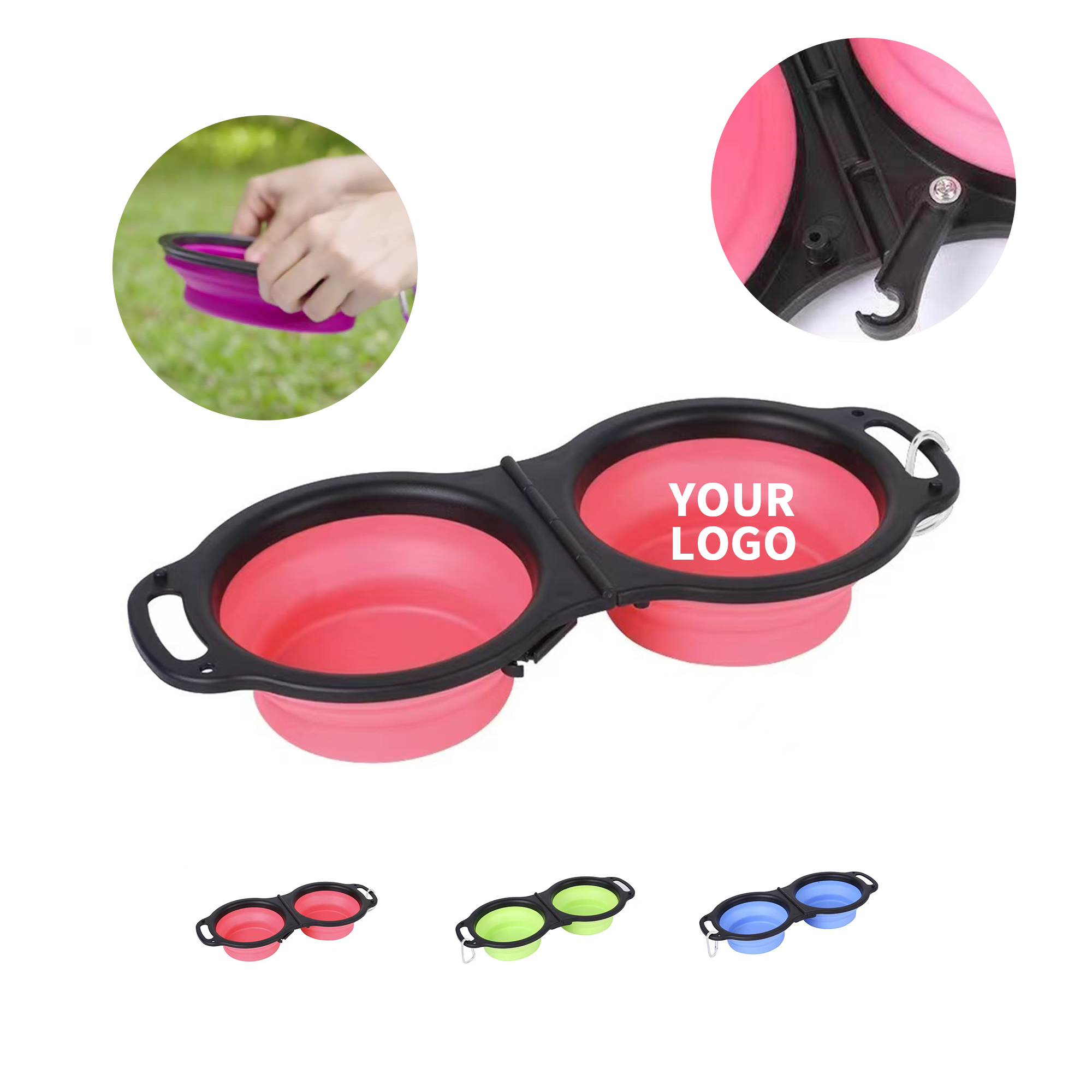 Folding Double Pet Bowl With Carabiner Attachment 4