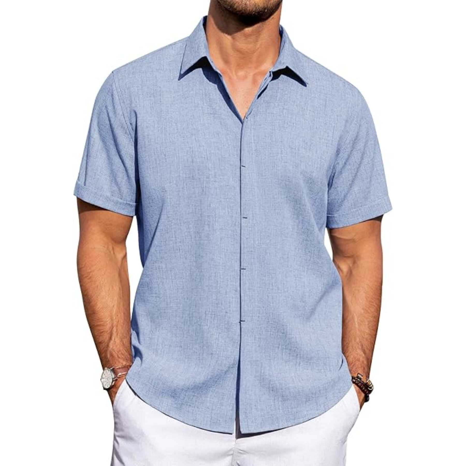 Men's Linen Casual Short Sleeve Shirt 14