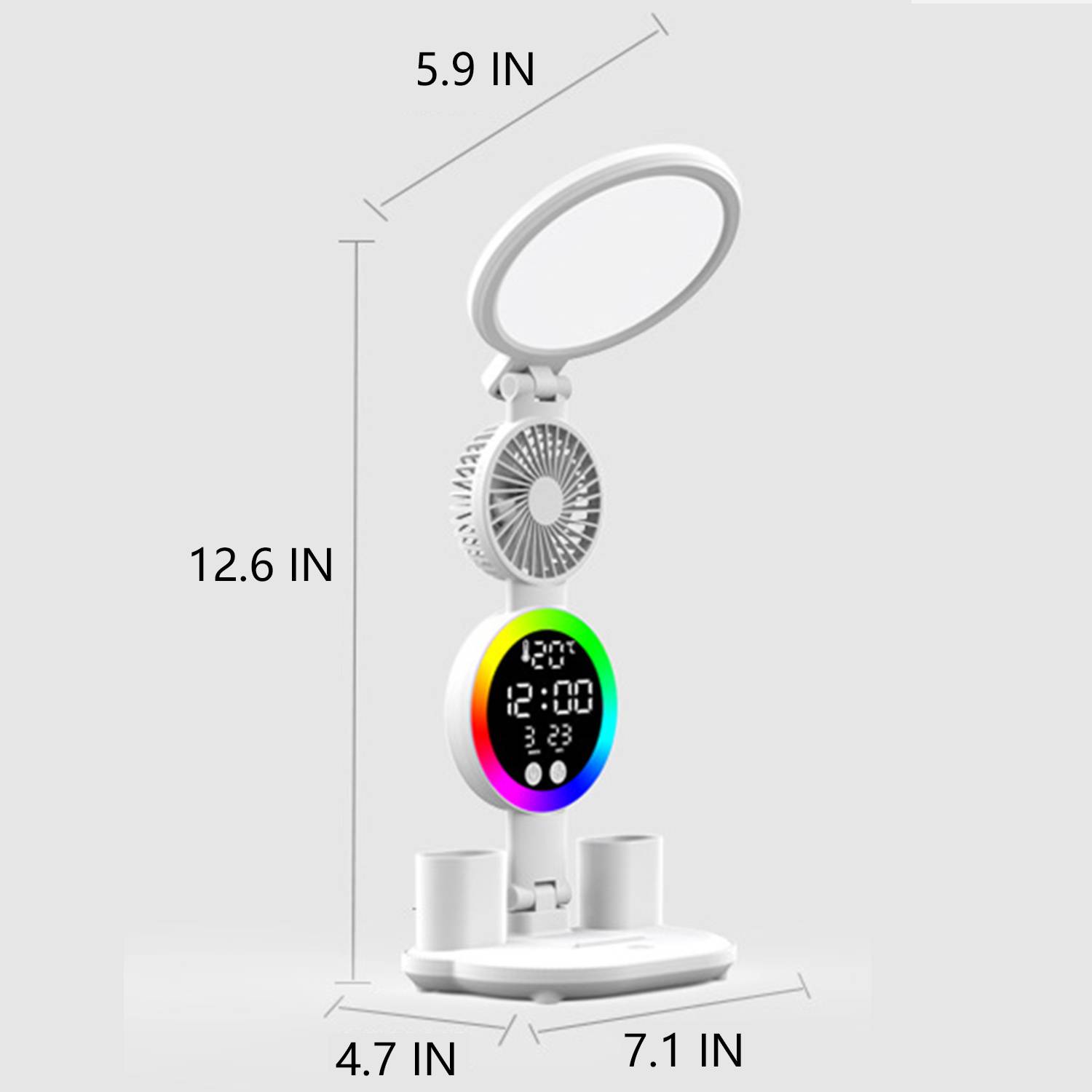 Foldable LED Clock Display Desk Lamp w/ Fan 5
