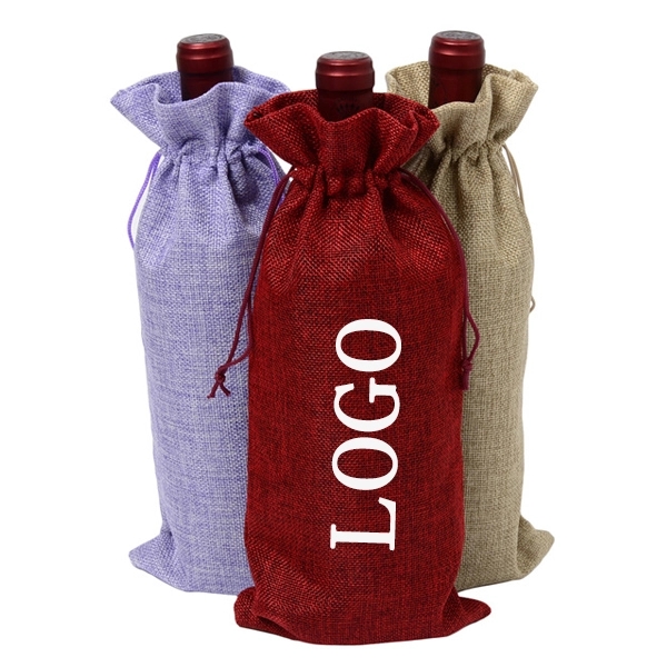 Color Holiday Jute Drawstring Wine Bag 8
