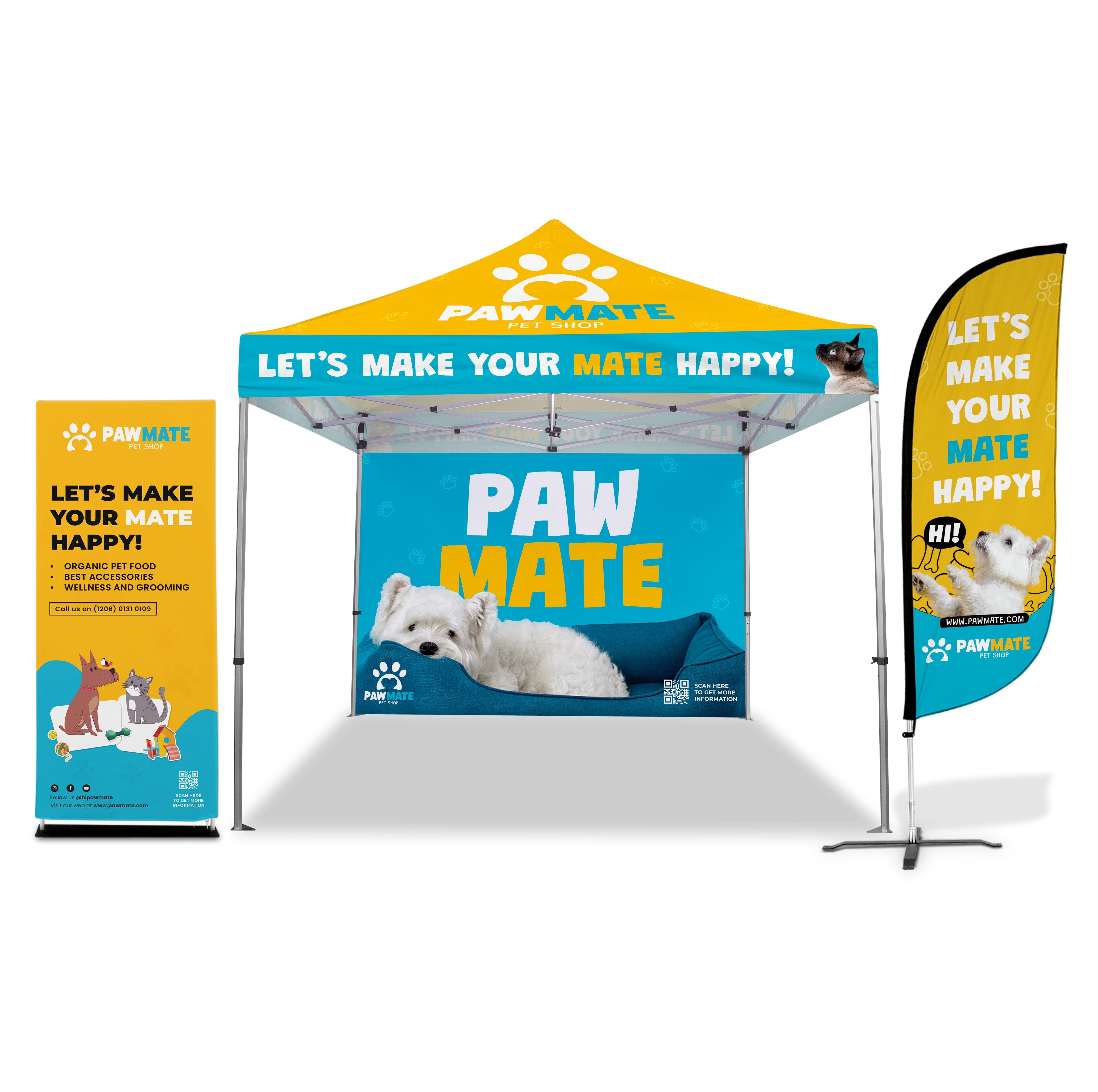 10ft x 10ft Custom Canopy Tent - W/ Walls, Flag & Banner Stand 2