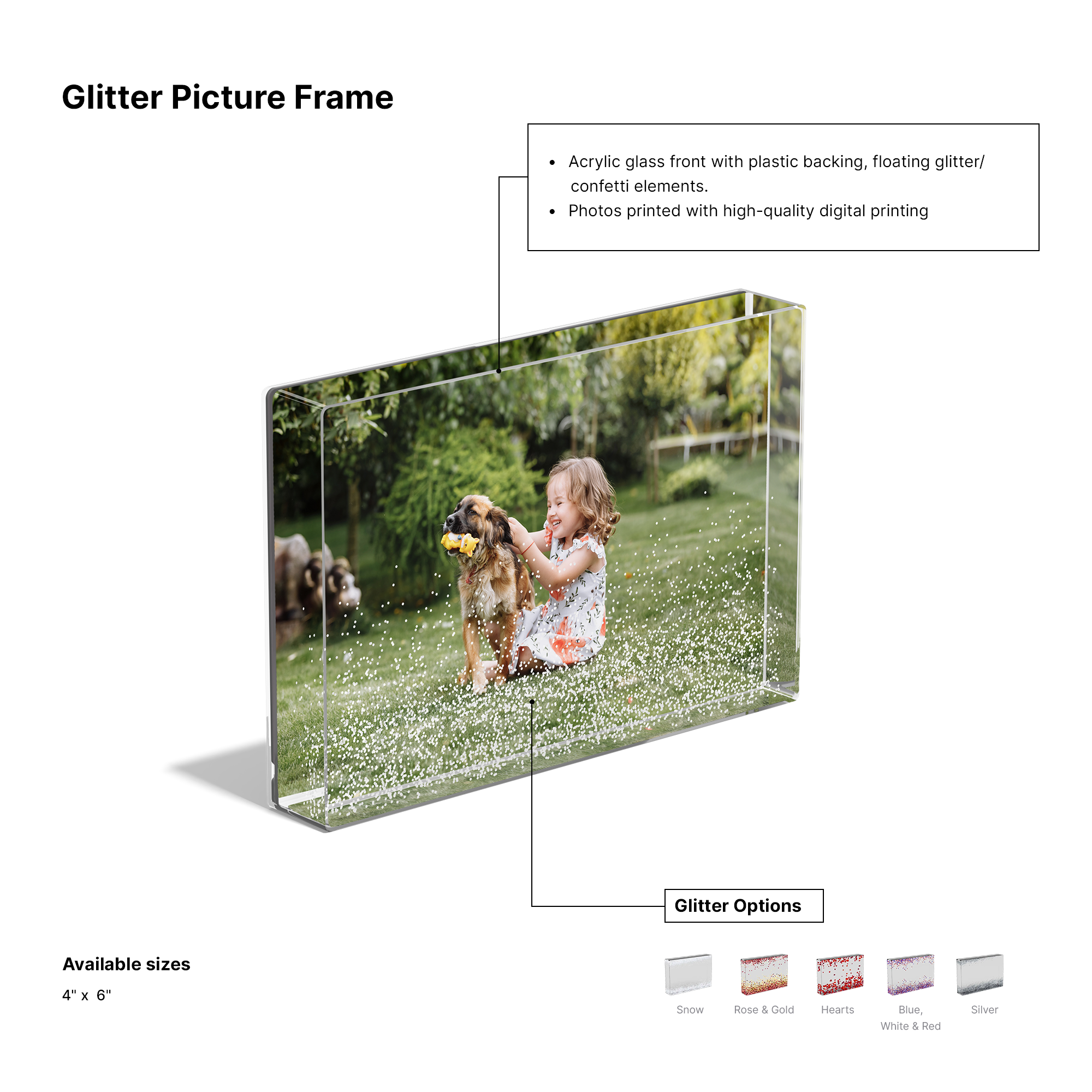 Personalized Glitter Photo Frames - 4x6 Acrylic Displays for Desk, Holiday & Gifting 7