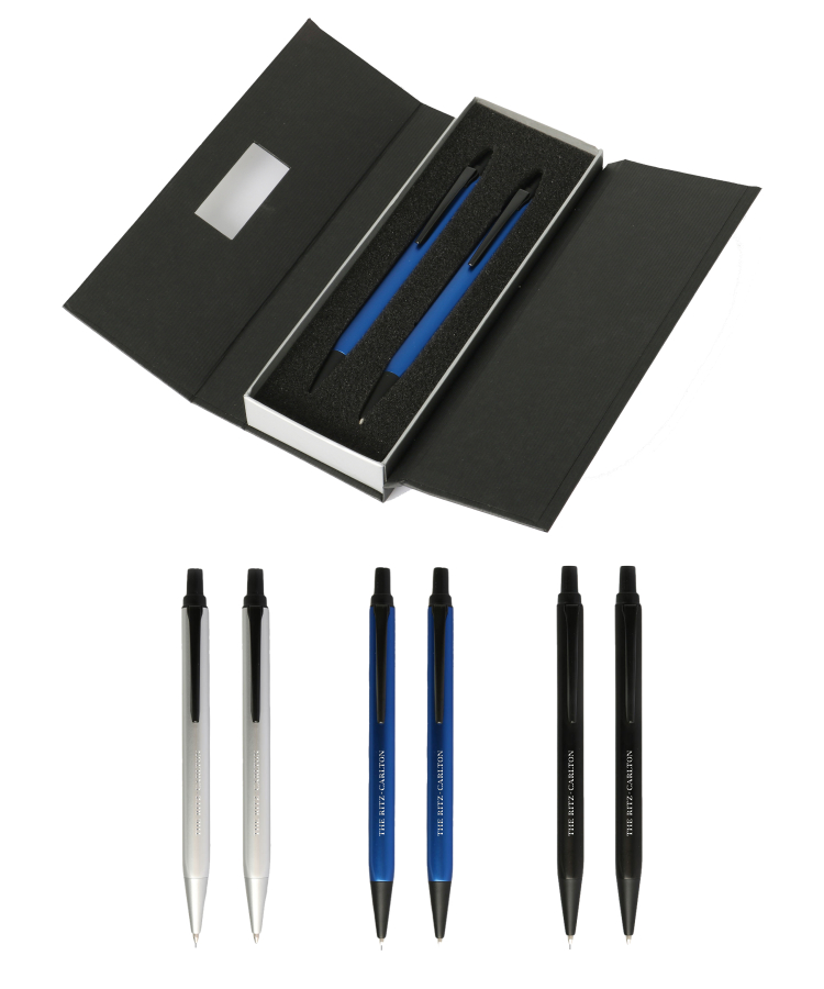 Union Printed - Triangle Metal Barrel Pen & Pencil Set in Box 6
