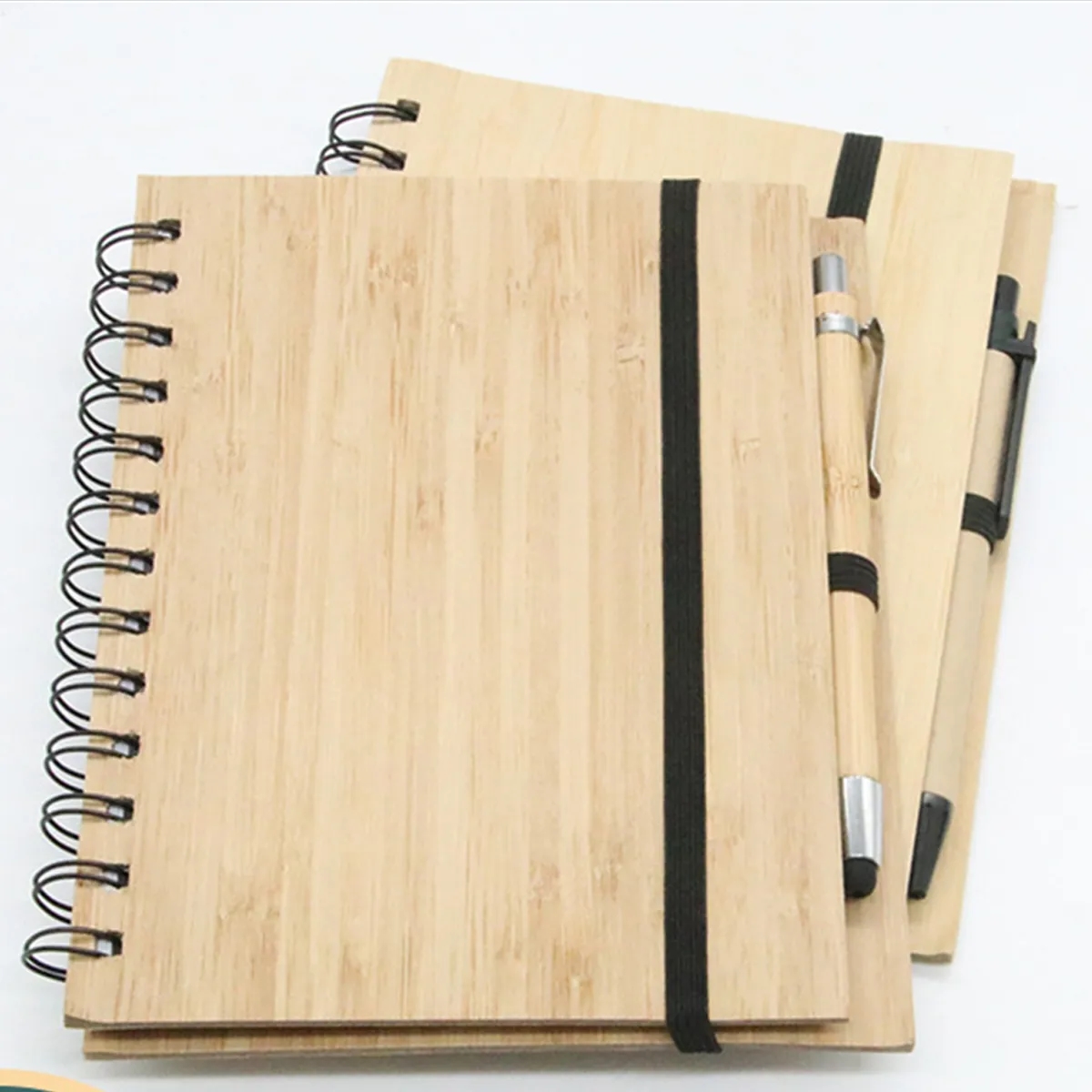 Spiral Notepad Wood Journal Bamboo Cover Notebook With Pen 2