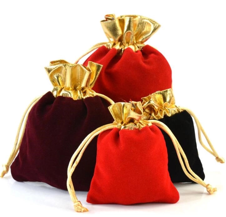 Velvet Gold Trim Drawstring Jewelry Gift Pouches 10
