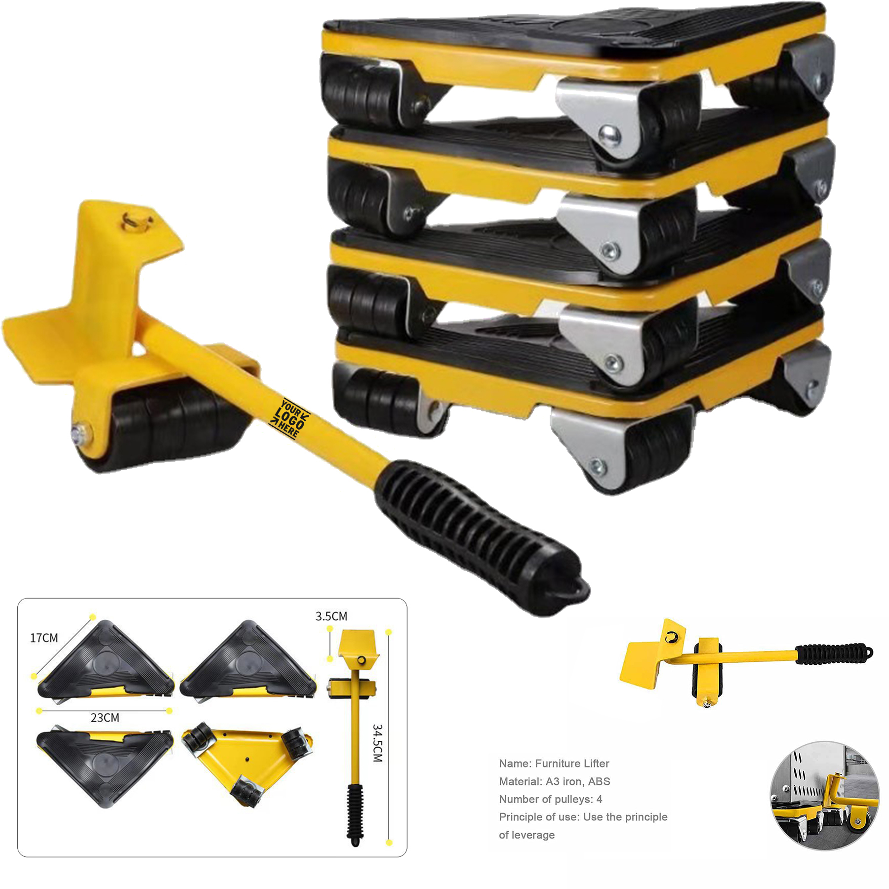 5 Packs Heavy Furniture Move Roller Tools With 4 Universal Wheels 2