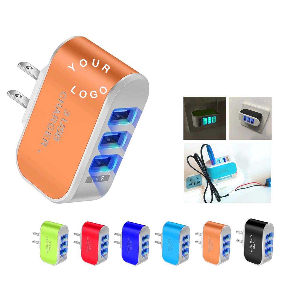 Portable LED USB Charger with Three Outlets 4