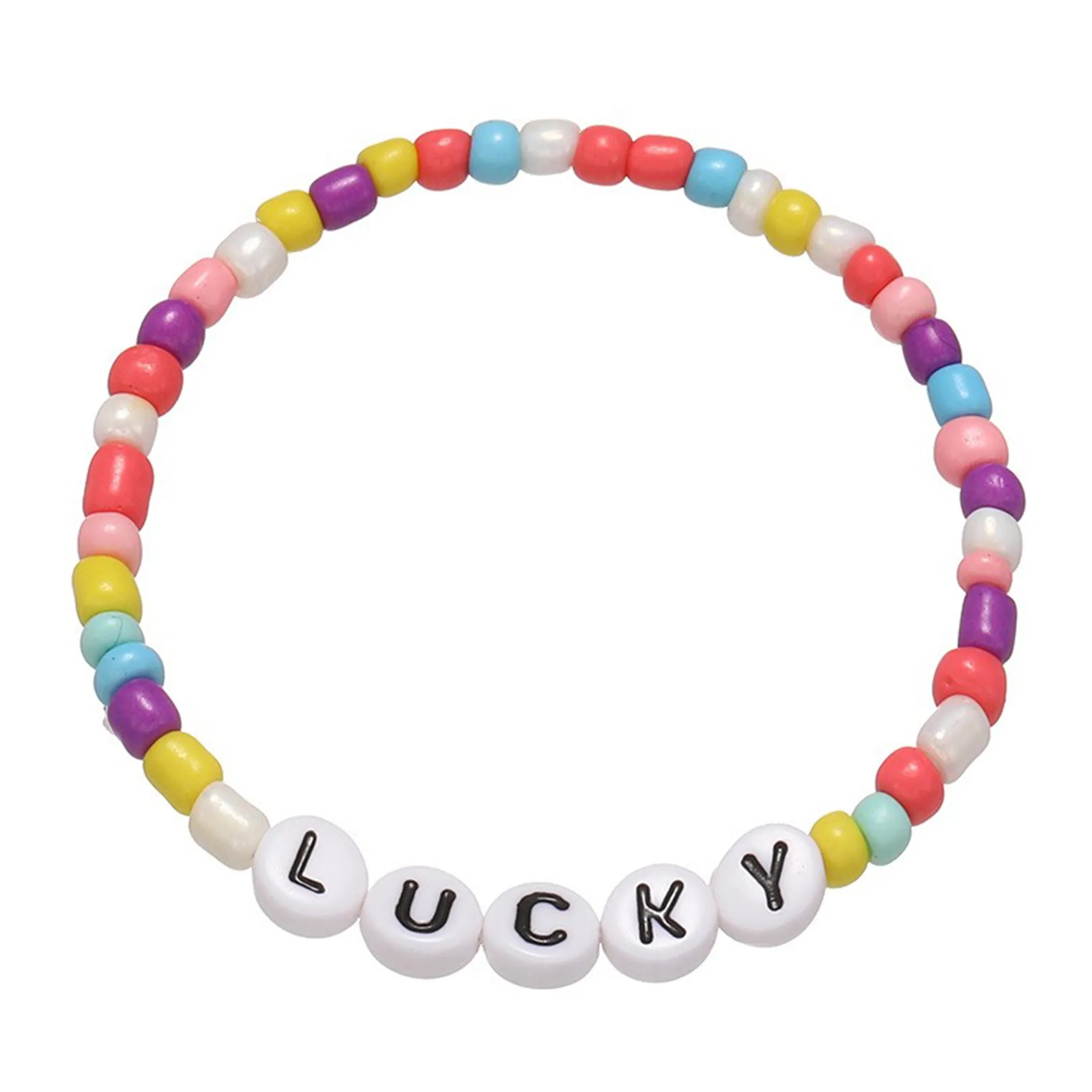 Beaded Letter Beads Elastic Bracelet 14