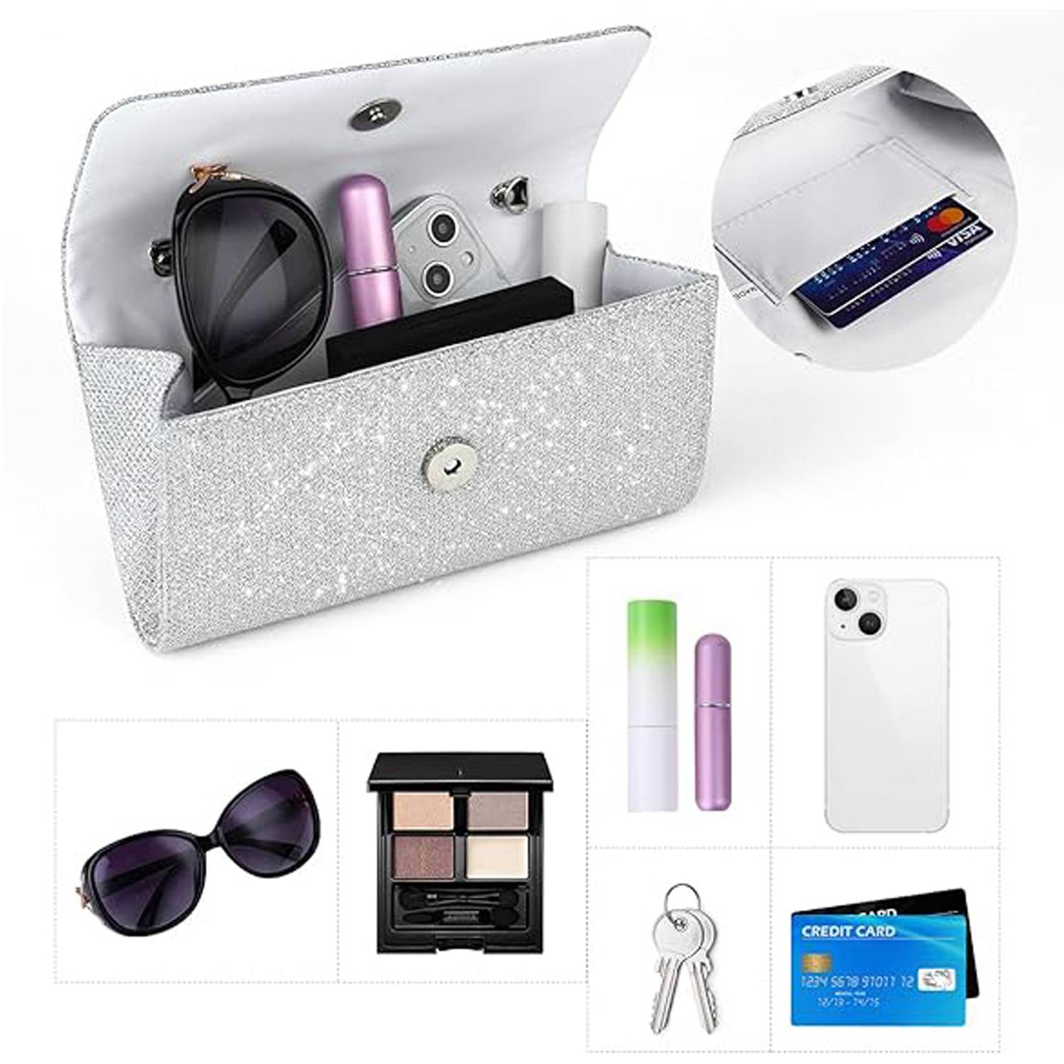Women's Glitter Clutch Purse with Chain for Wedding & Party 12
