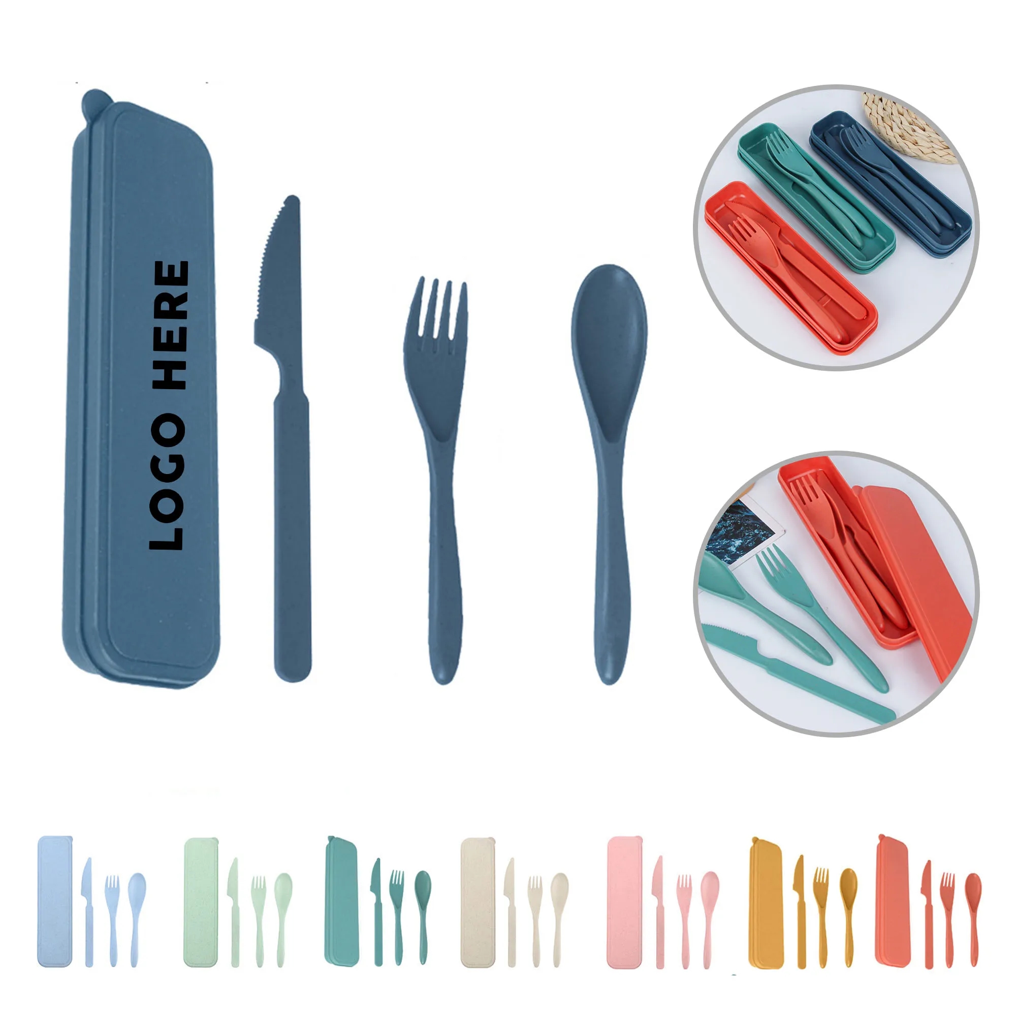 4 Pcs Portable Wheat Straw Cutlery Set With Case 2