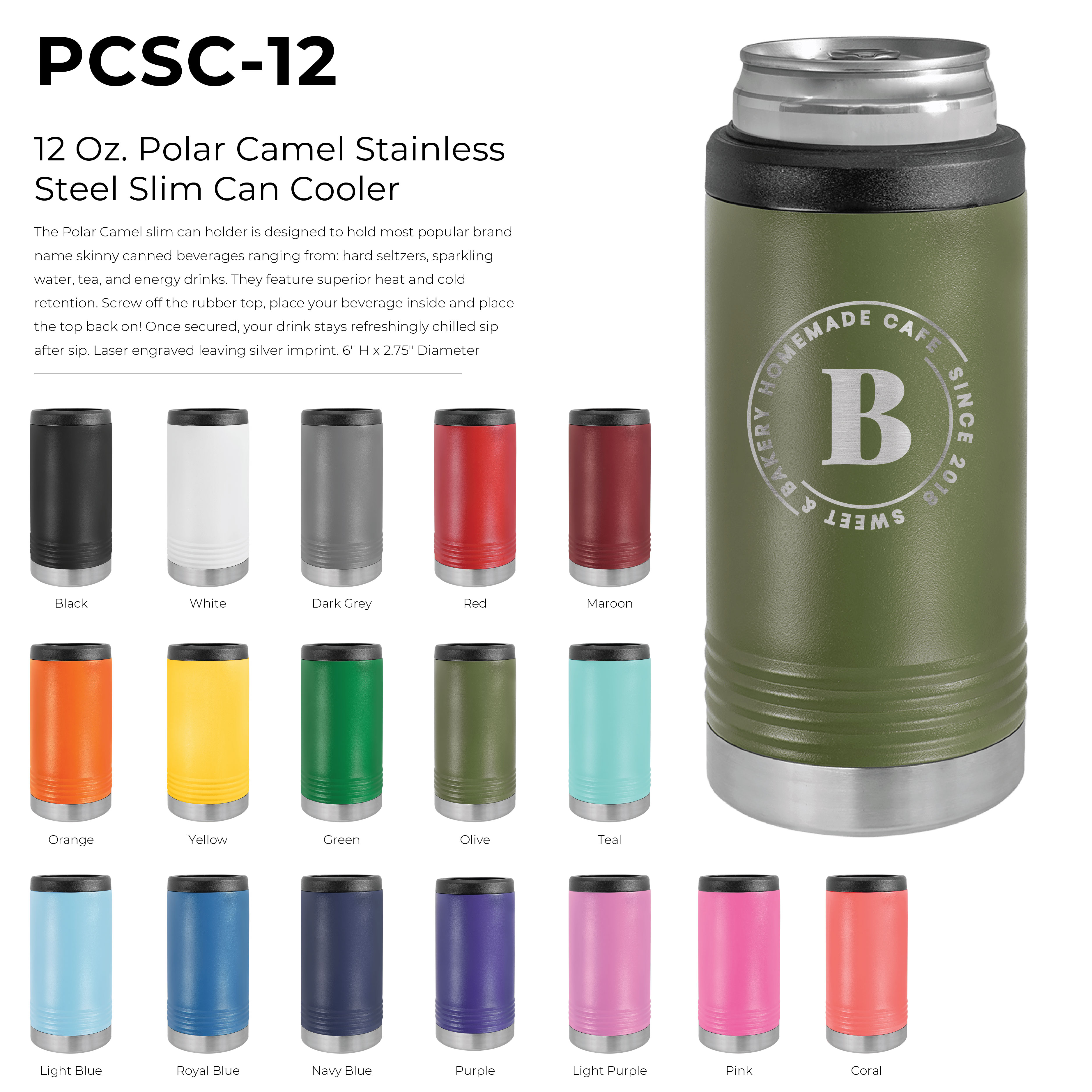 12 Oz. Polar Camel Stainless Steel Slim Can Cooler 59