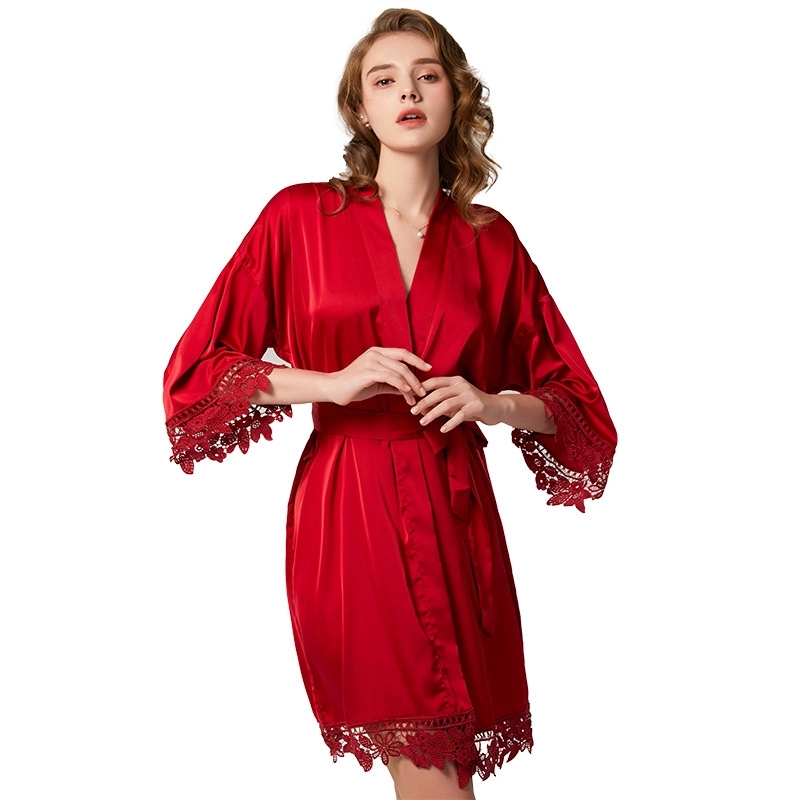 Women's Satin Robe Lace Silk Kimono 10