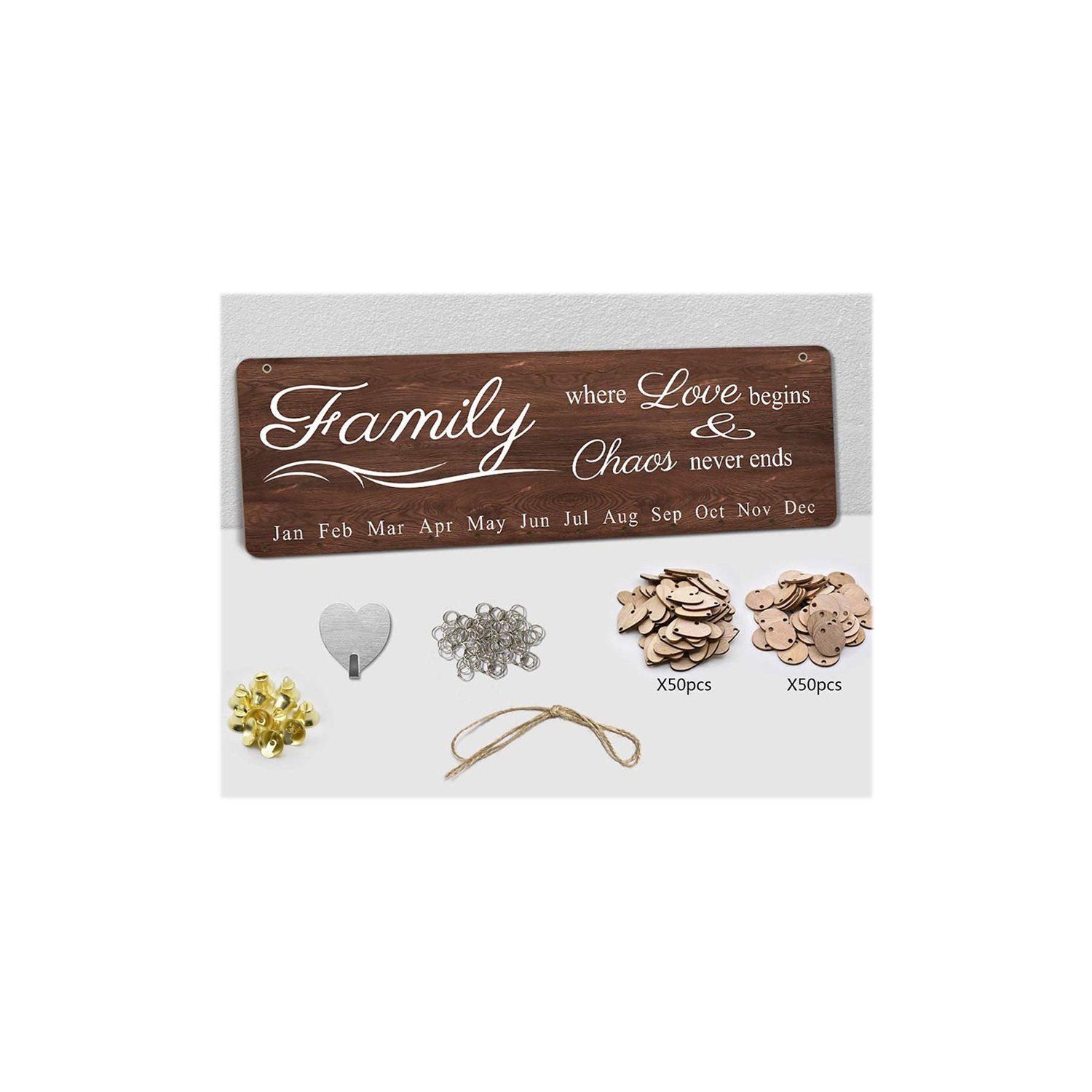 Wooden Hanging Family Birthday Calendar Board w/ Bells 9