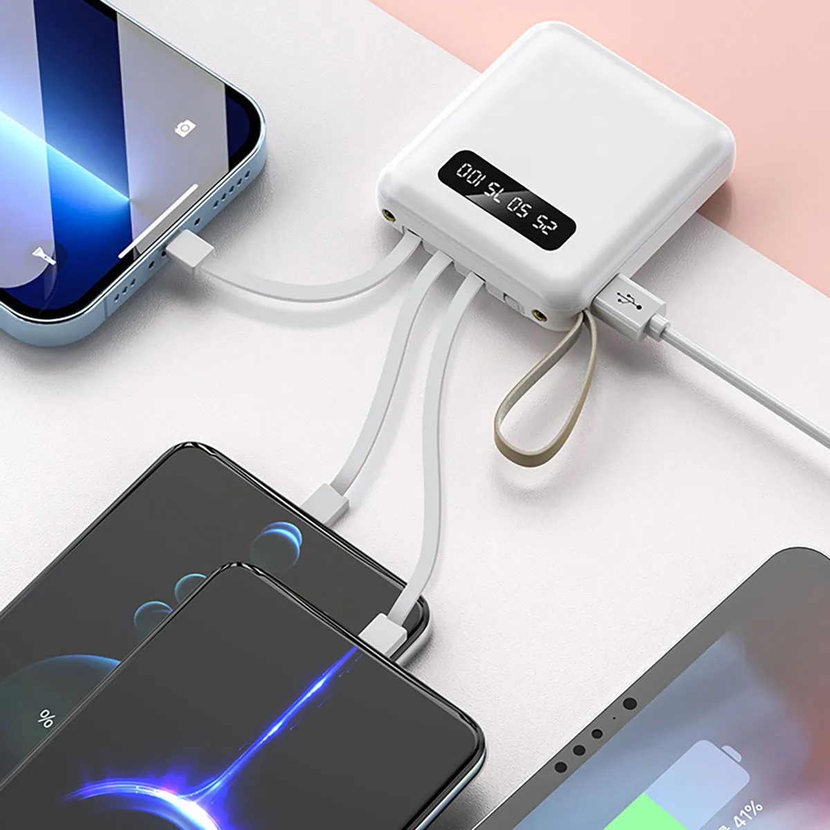 Portable LED Display Power Bank Charger Battery with Cables 8
