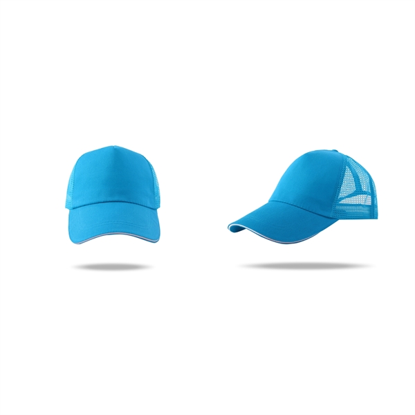 Stock Poly Cotton 5 Panel Mesh Back Cap, Hook and Loop Fastener 2
