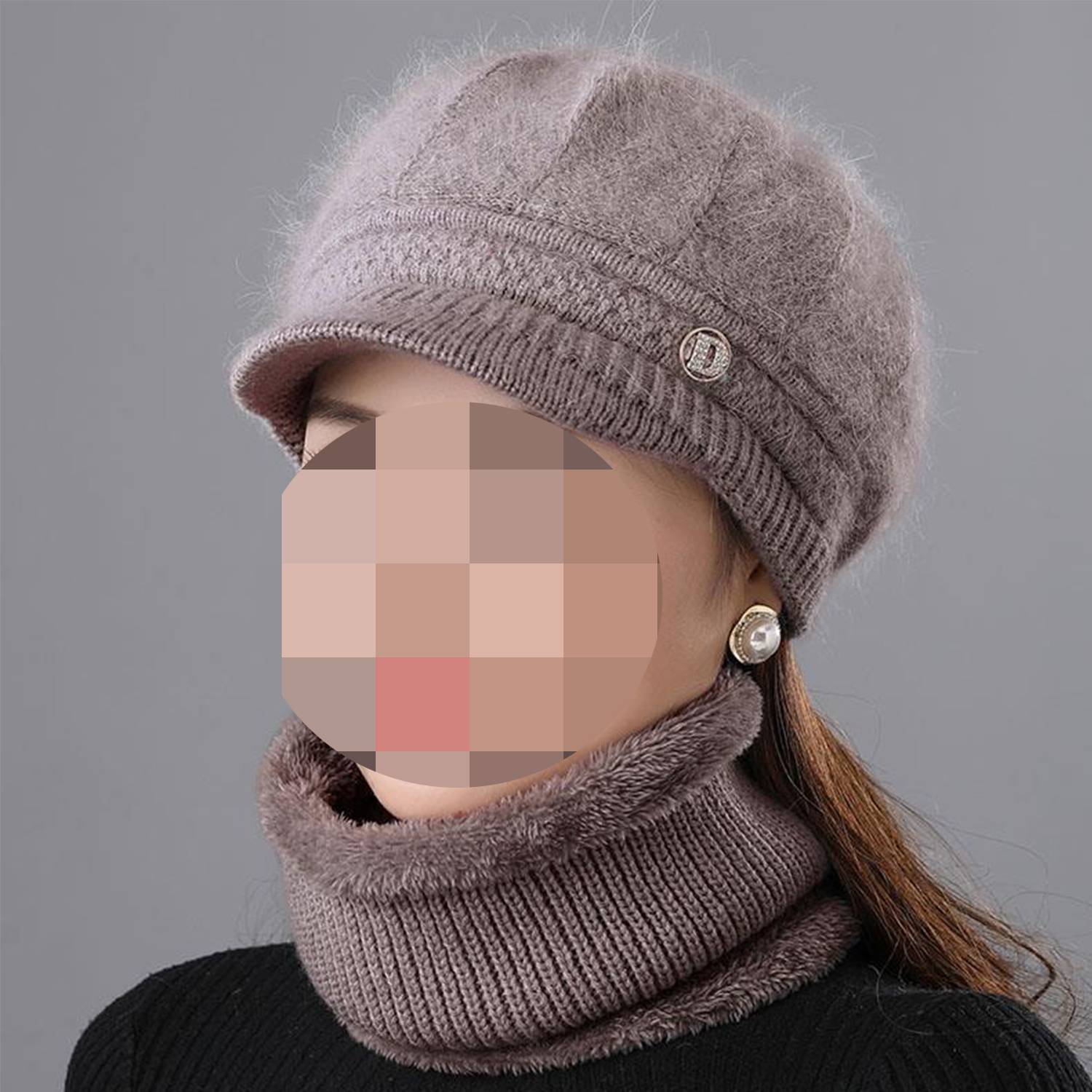 Fashion Women Cloche Beanie Cap w/ Scarf Warm Knit 14