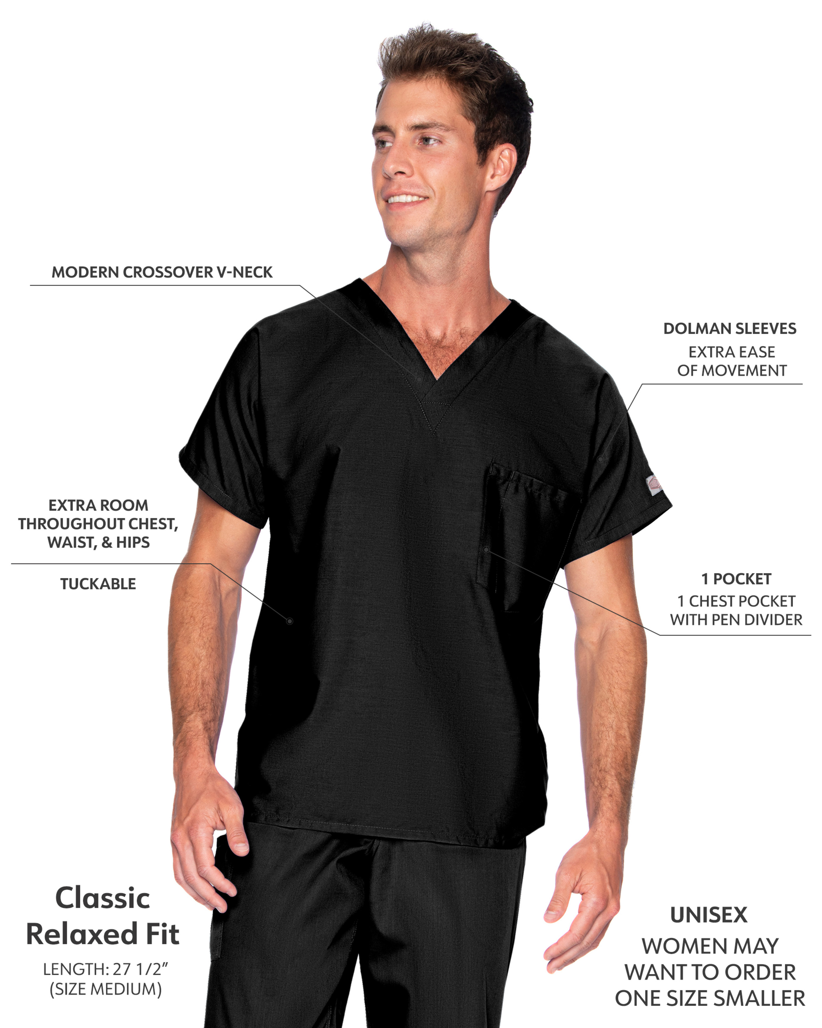 Landau - ScrubZone - Unisex One-Pocket Dolman Sleeve Tuckable V-Neck Top 10