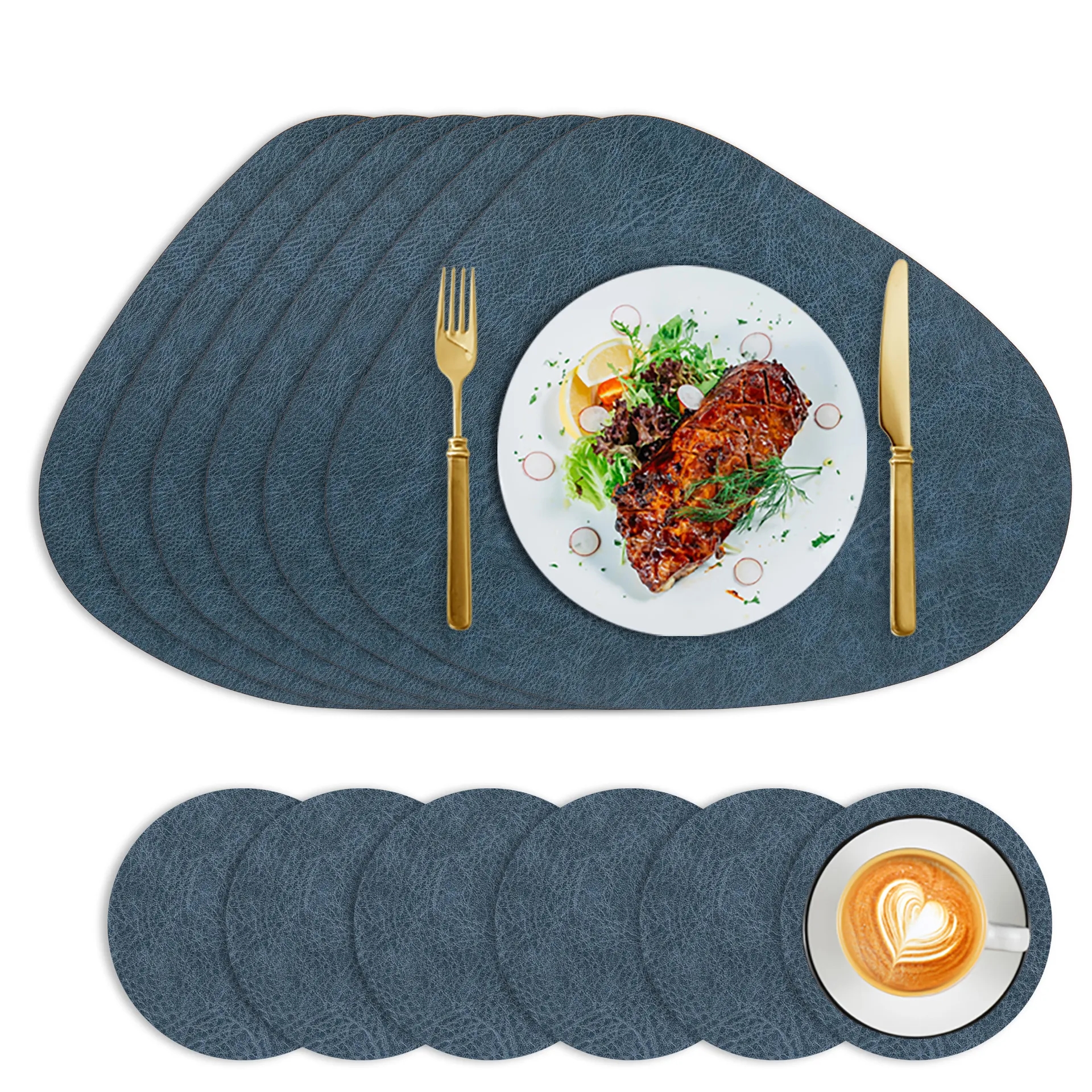 Water Droplet Shaped Leather Coaster Table Tableware Mat 9