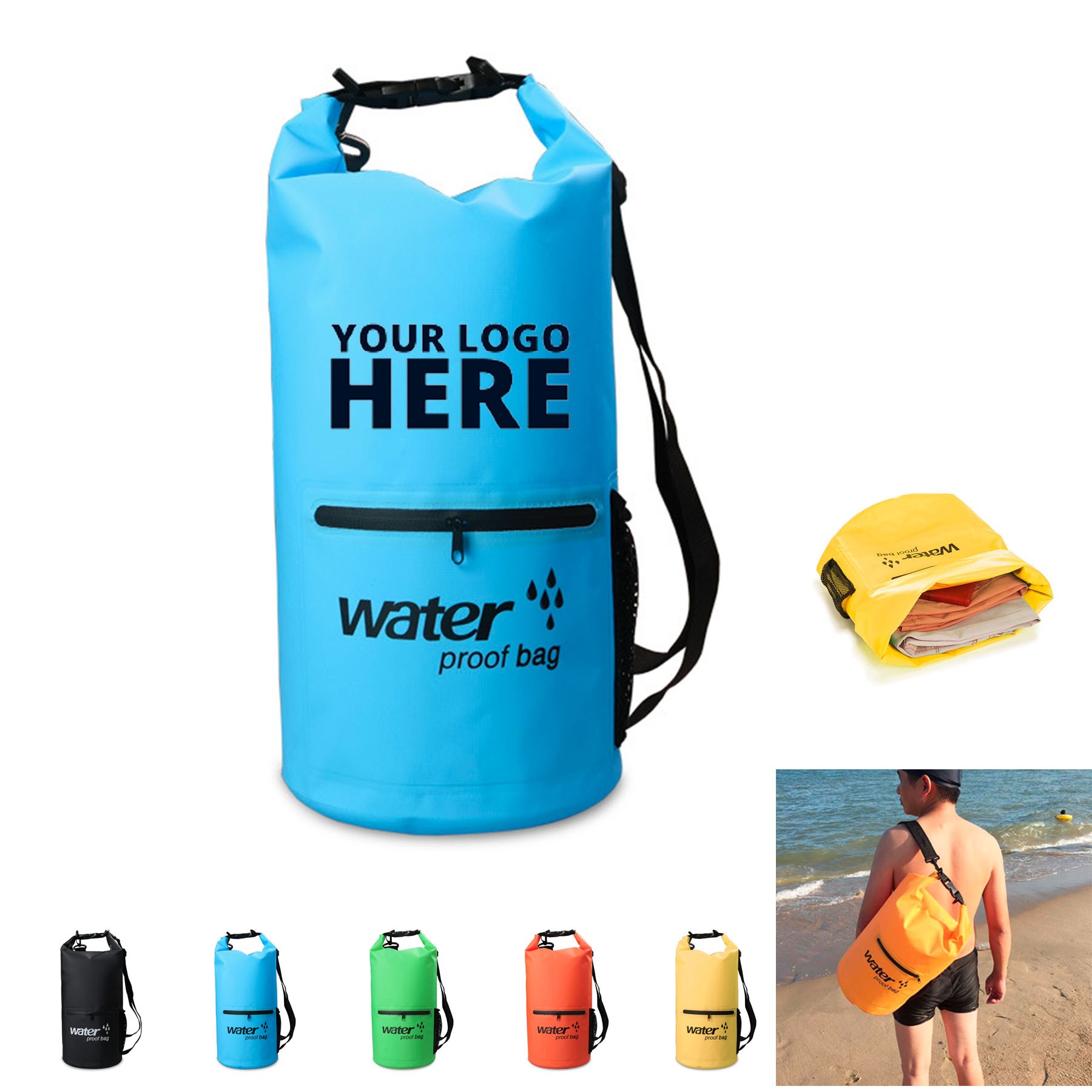 Waterproof Dry Bag With Front Zippered Pocket